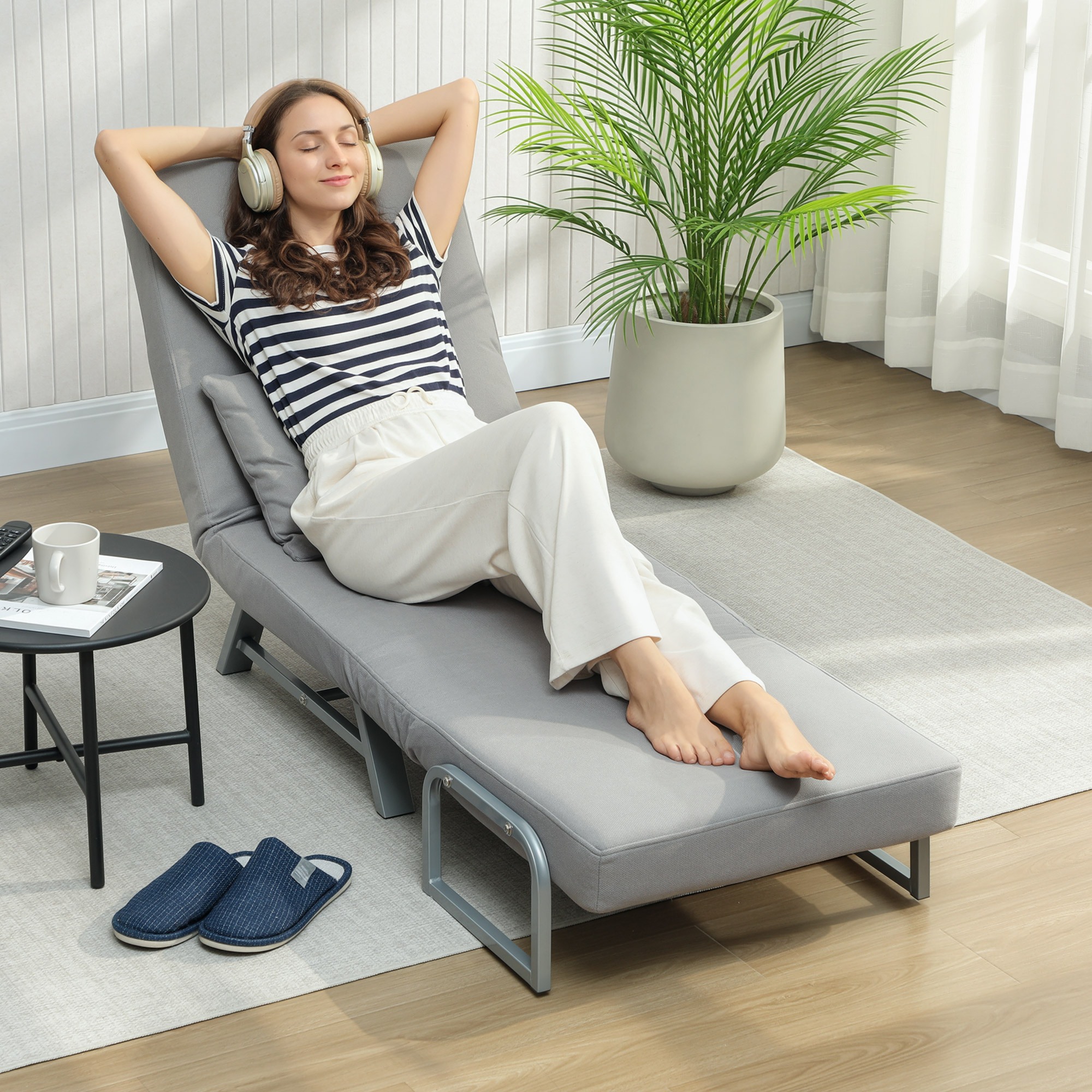 Schlafsessel, Polstersessel, zum Gästebett umwandelbar, ergonomisch, Hellgrau