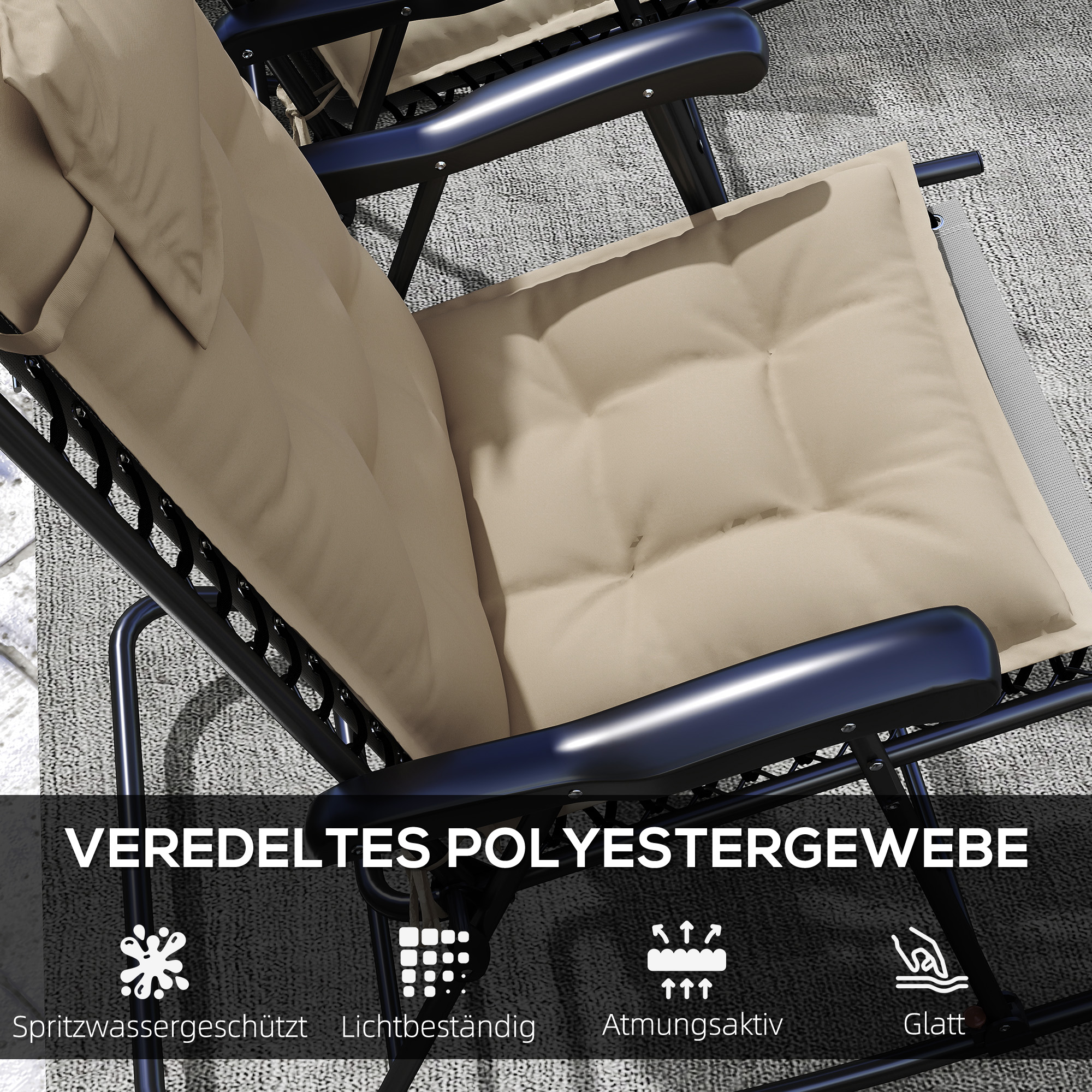 2er Set Auflage für Sonnenliege Wasserabweisend Liegenauflage für Gartenliege Polsterauflage 50x116x5 cm, Beige