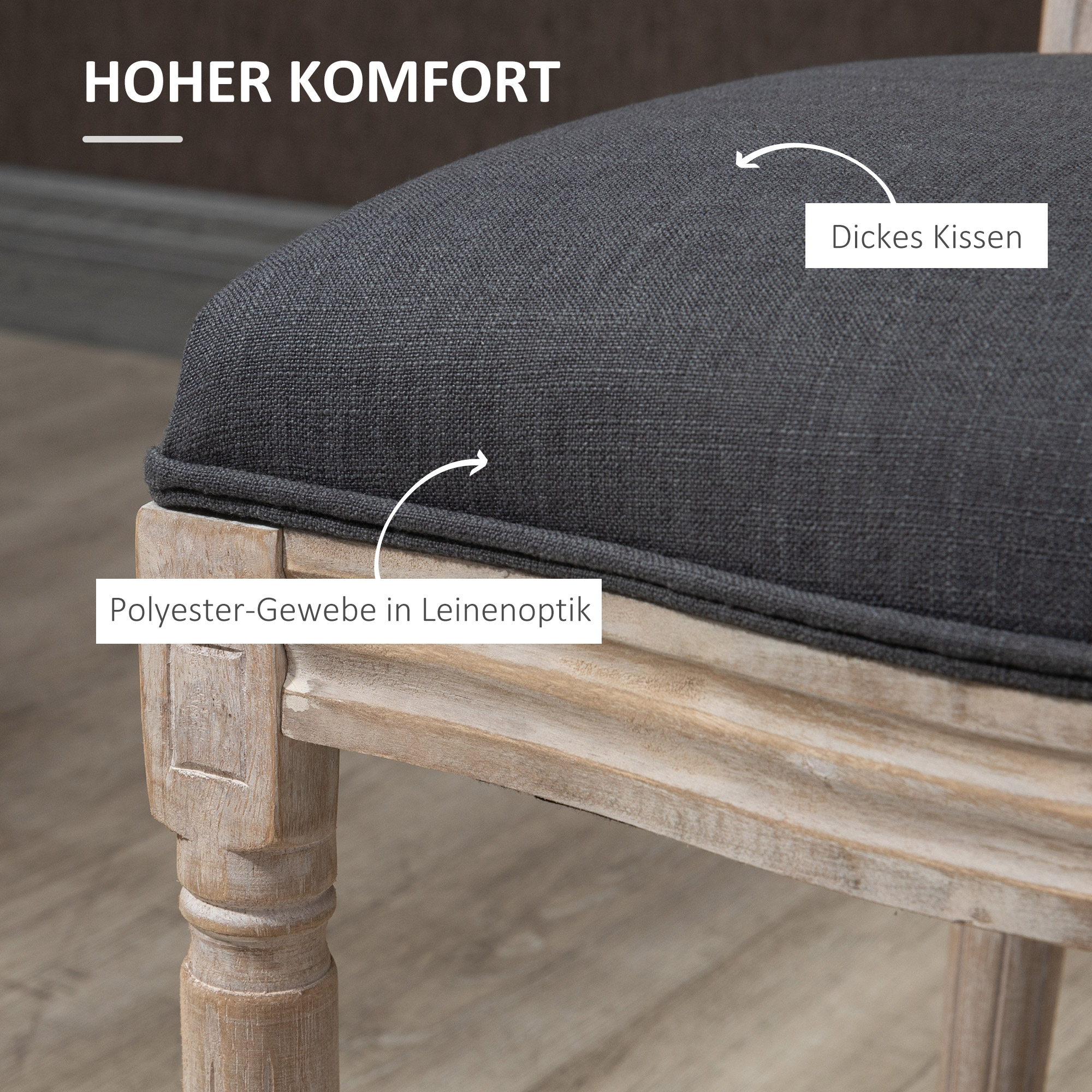 Küchenstühle im 2er-Set, weich gepolstert, Vintage-Design, Rattanoptik, Grau