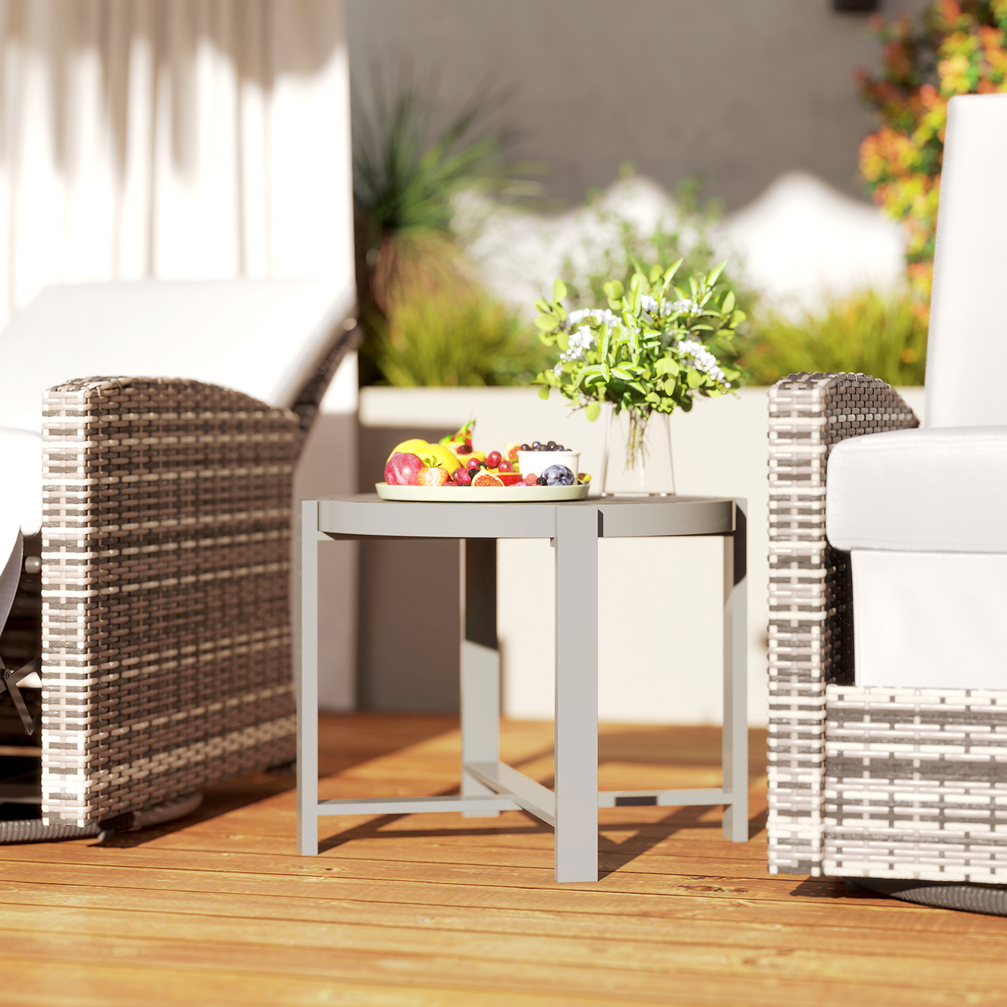 Beistelltisch Gartentisch Rund wetterfest Aluminium Balkontisch mit Marmoroptik Grau