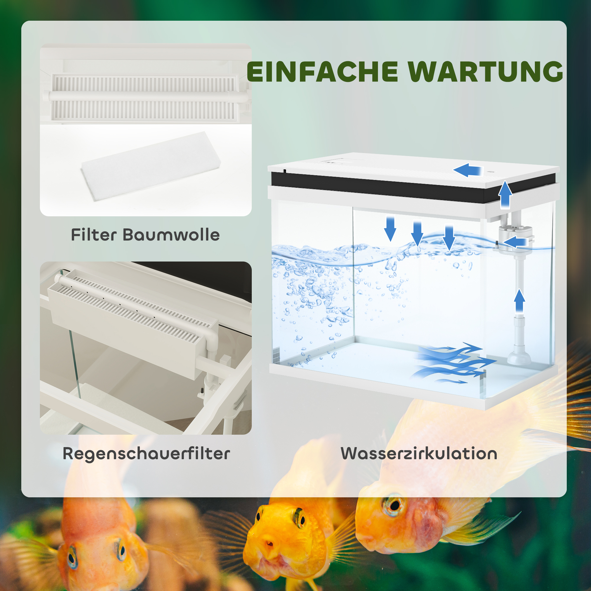 41 Liter Glas-Aquarium mit Filtersystem, LED-Lichtern, Wasserpumpe, für verschiedene Fischarten, Weiß