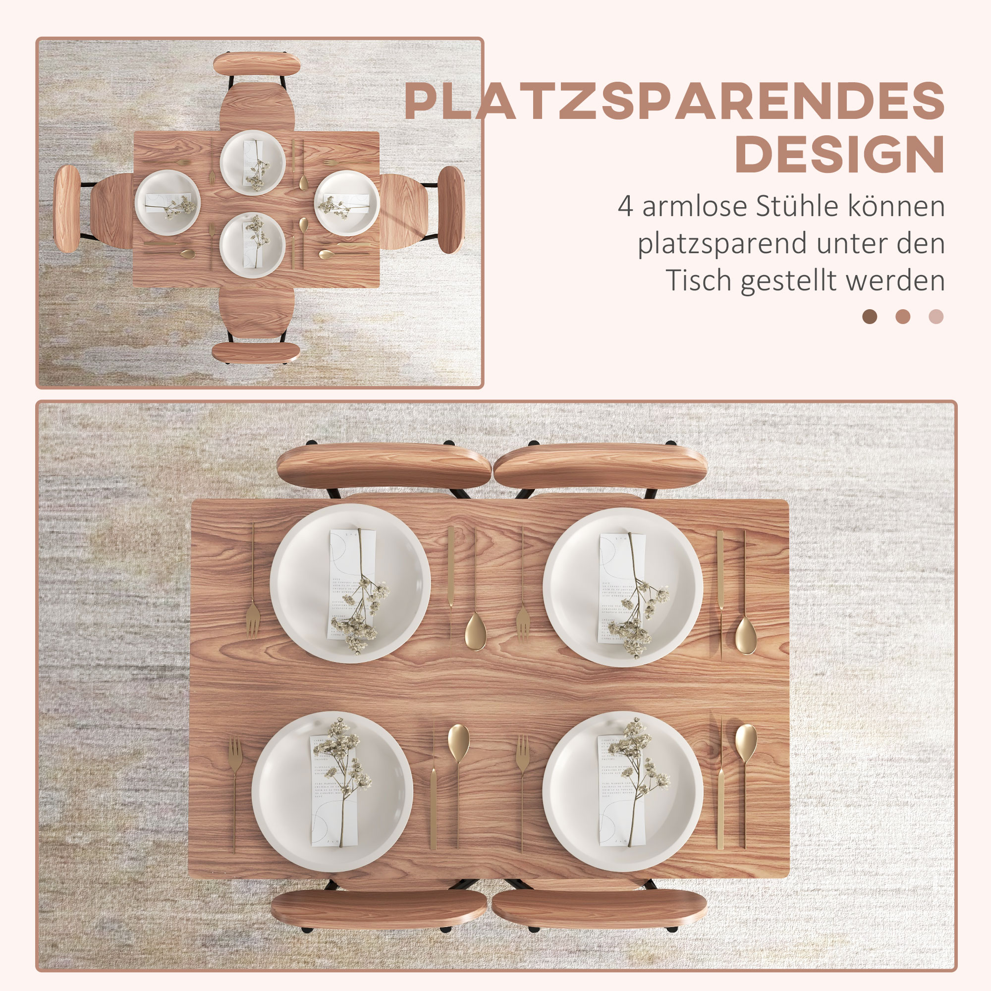 Essgruppe Tisch mit Stühlen Esszimmertisch, Industriedesign, 110 cm x 70 cm x 75 cm, Braun