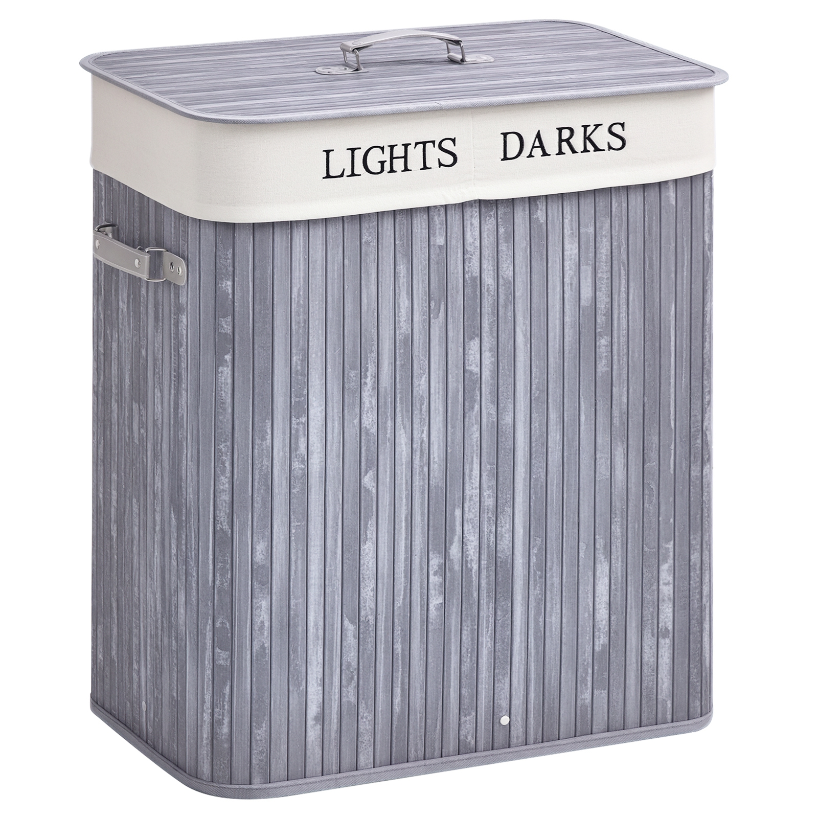 Bambus Wäschekorb mit Deckel 100 L Wäschesammler mit PU-Griffen, Wäschesack aus Segeltuch, Laundry Baskets Wäschesortierer für Waschküche Schlafzimmer Badezimmer Grau