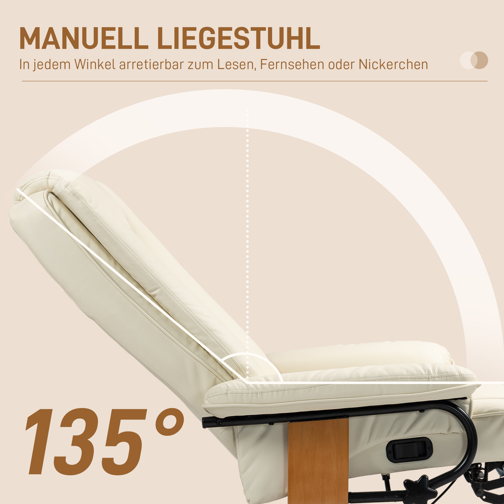 Relaxsessel mit Liegefunktion, drehbar, bis 150 kg, Kunstlederbezug, Stahlrahmen, Cremeweiß