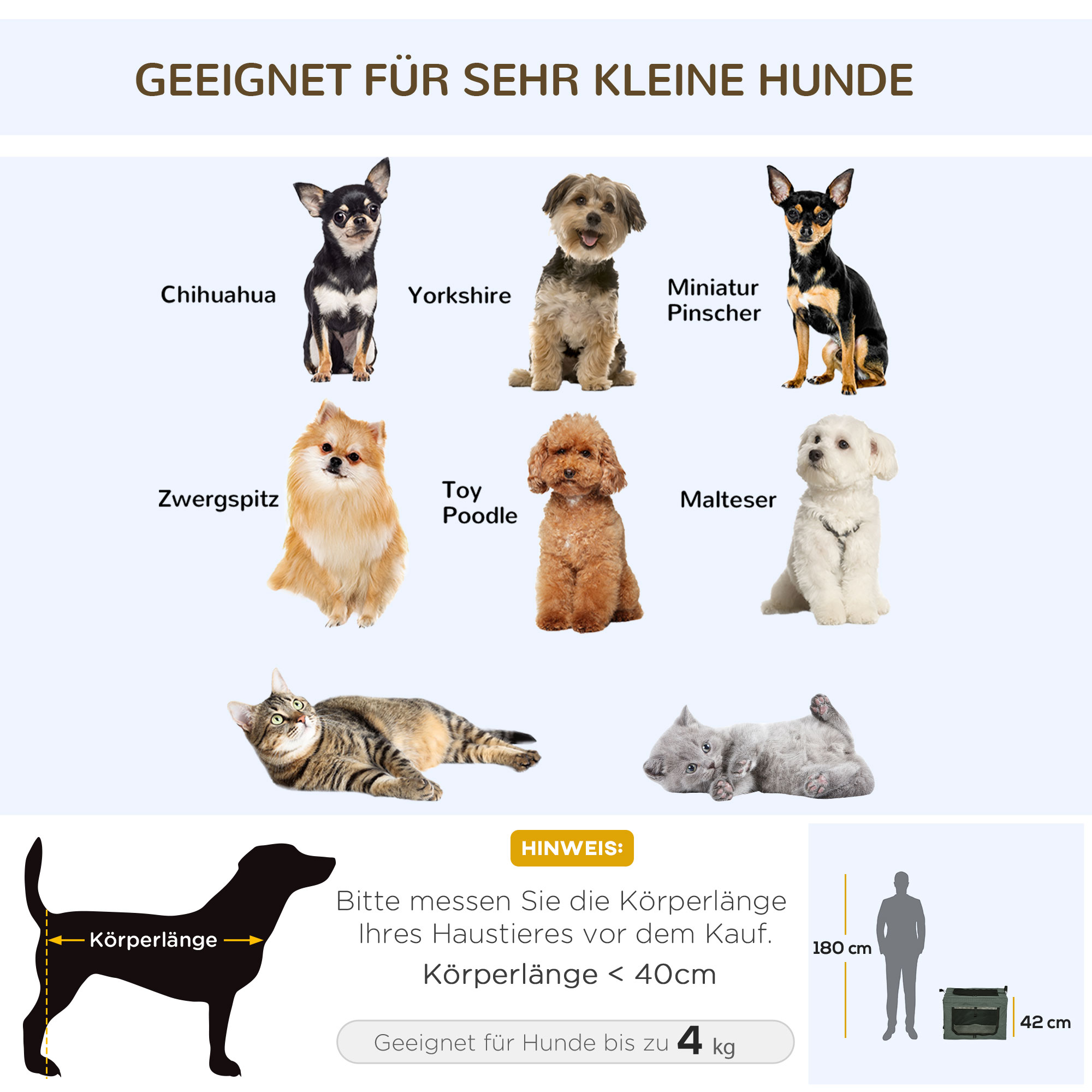 Transportbox, faltbar, 3 Eingänge, Innenkissen, für Hunde und Katzen bis 4 kg/40 cm, grau