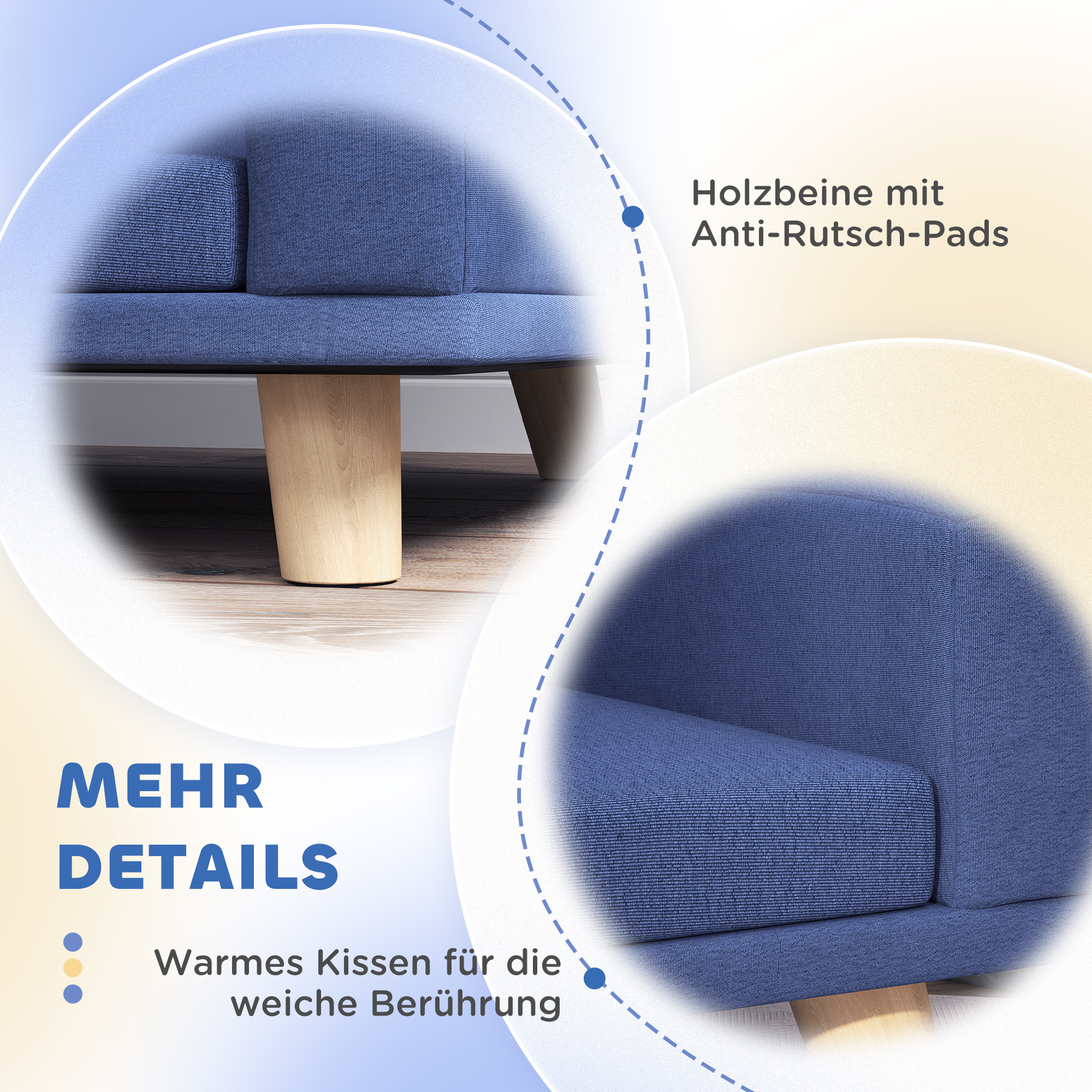 Hundebett Hundesofa Haustiersofa, Eukolyptusholz, 98 x 67 x 25 cm, Blau