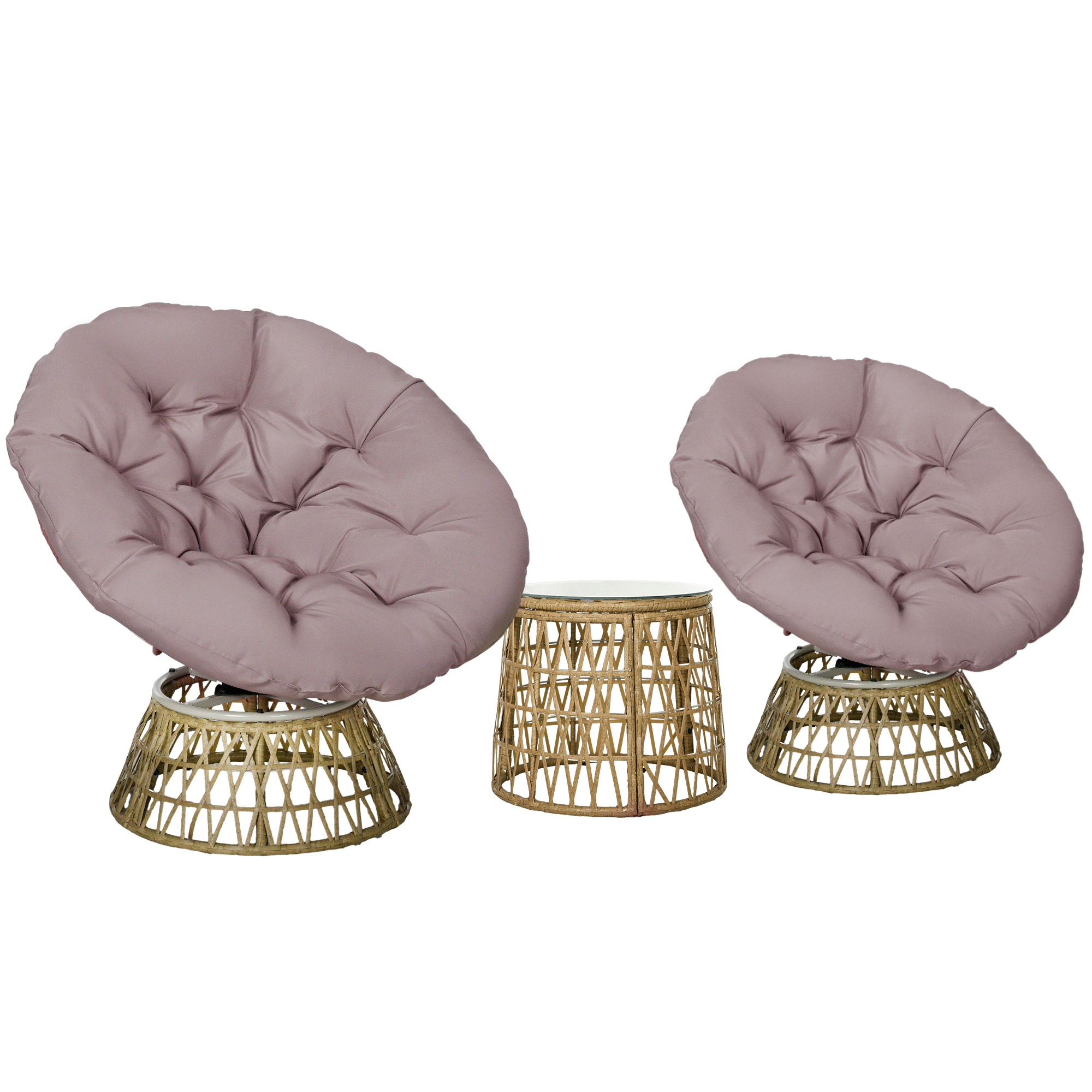 Bistro-Set Balkon-Set Terrassenset, wetterbeständig, abnehmbare Polster, 85 cm x 70 cm x 82 cm, Natur +Hellbraun