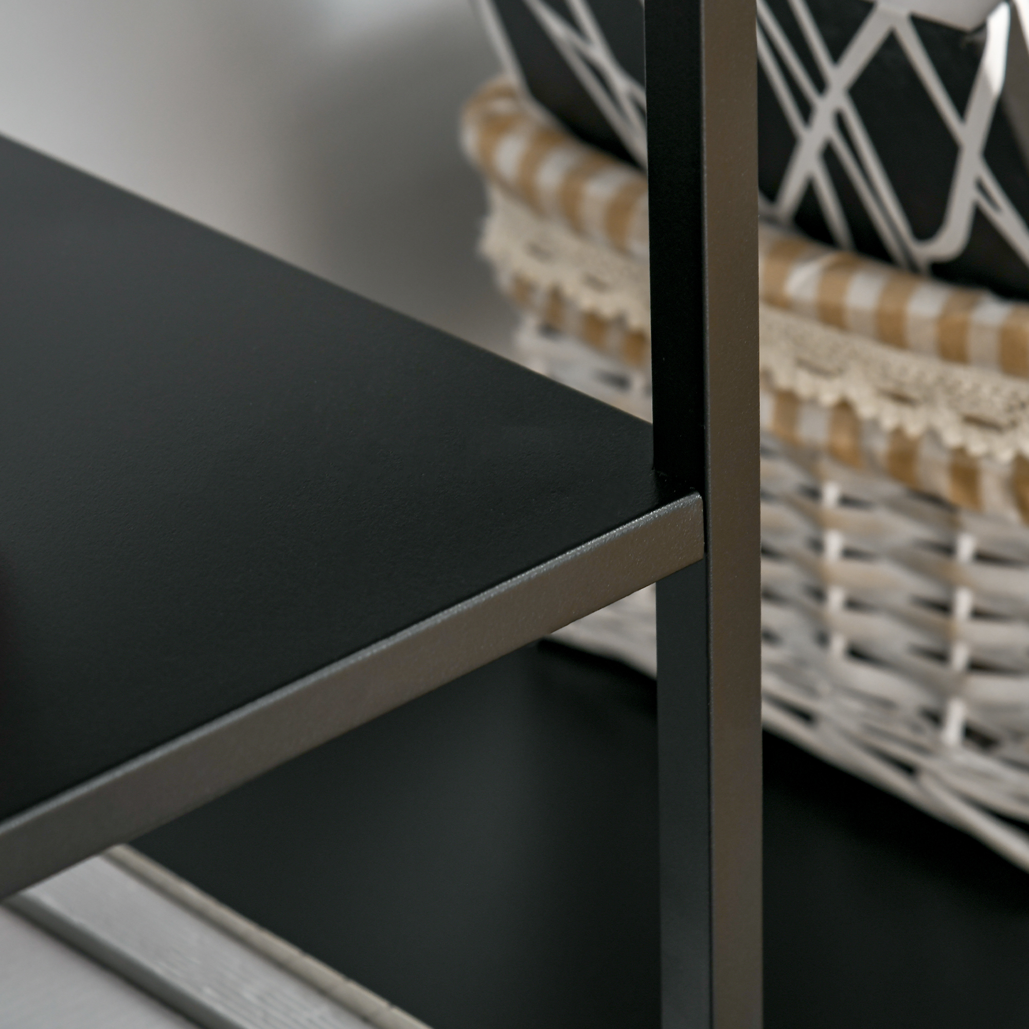 Standregal Bücherregal mit 5 offenen Fächern, Aufbewahrungsregal mit Metallrahmen, Würfelregal für Küche, Wohnzimmer, Schwarz, 120 x 35 x 87,5 cm