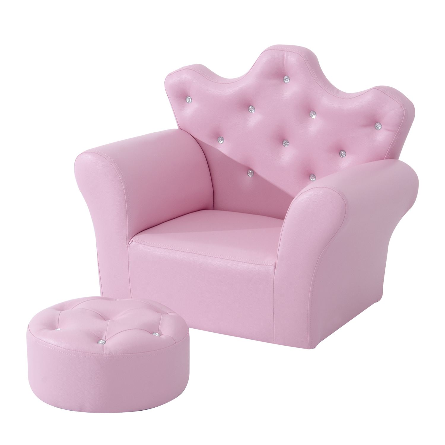 Spielsofa für Kinder, Kindersofa mit Ottomane, Kindercouch Prinzessinnen Spielsofa Kindercouch Mini Couch für Kuschelecke, Kinderzimmer, Spielzimmer, Schlafzimmer, Rosa