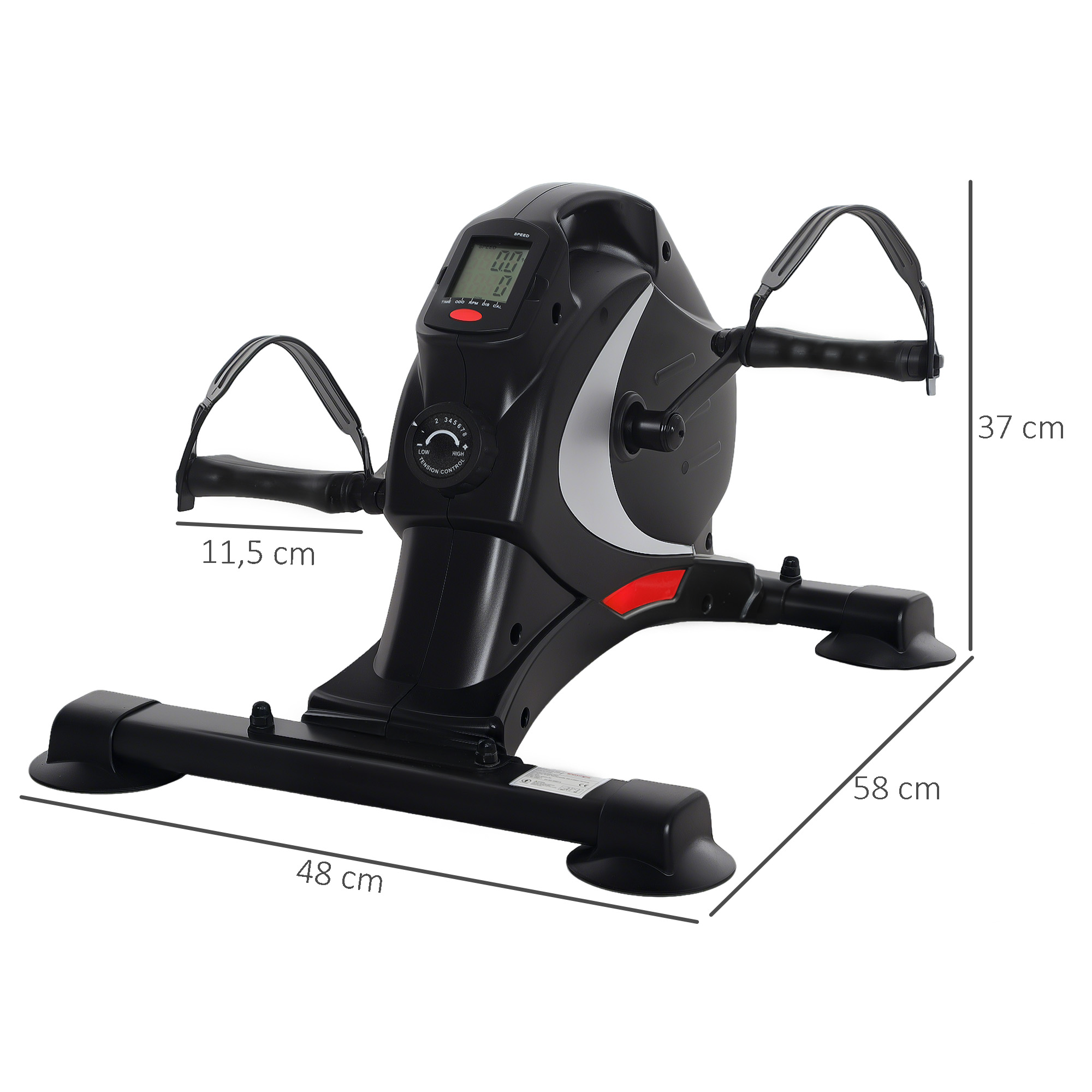 Mini-Trainingsrad, Fußpedaltrainer, Trainingsgerät mit 8 Widerstandsstufen, LCD-Display, Metall, Kunststoff, Schwarz