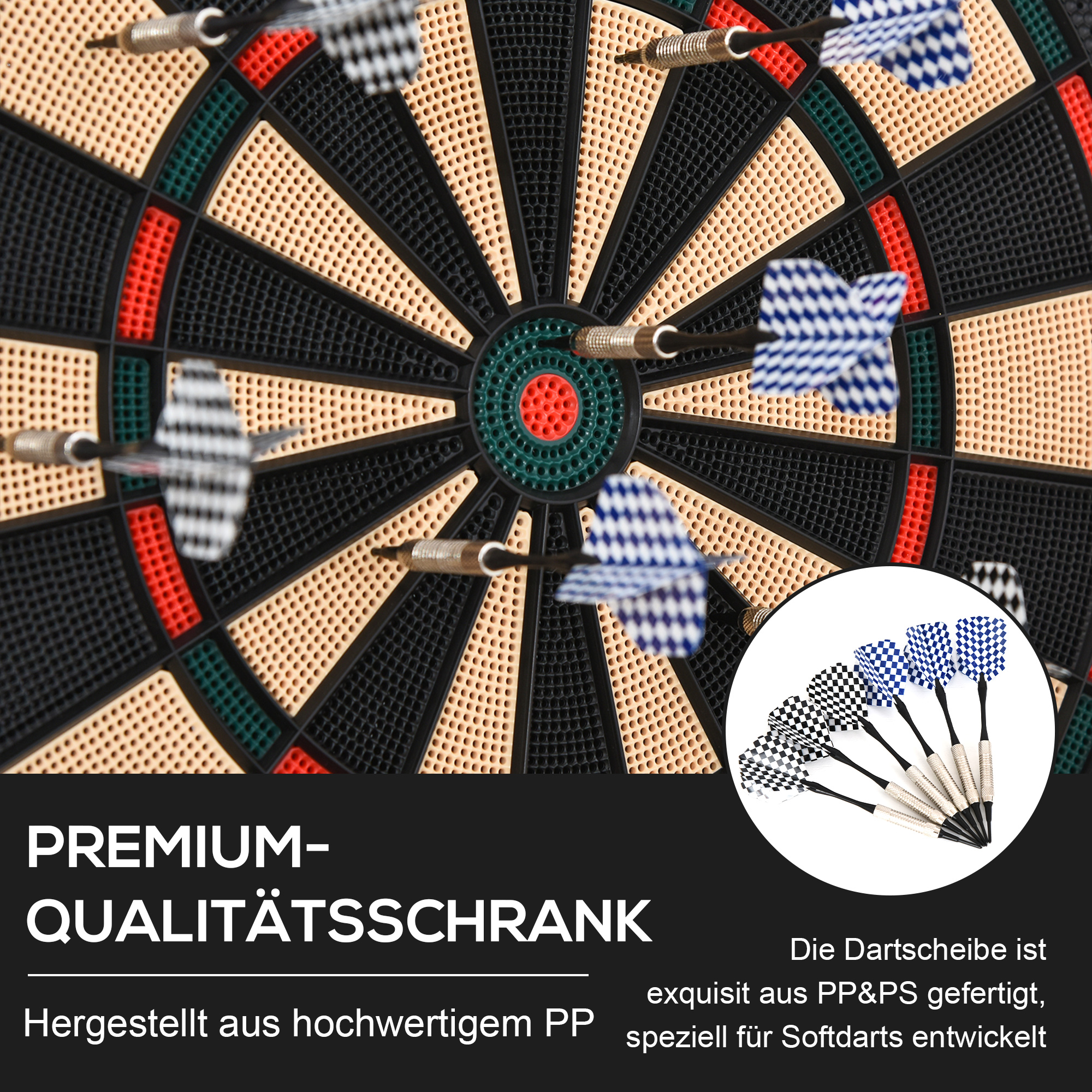 Elektronische Dartscheibe automatische Wertung Dartboard Dart-set mit 6 Darts 30 Dartköpfe 26 Spiele und 185 Trefferoptionen für 8 Spieler Soundeffekte Schwarz 44 x 39,5 x 2,2 cm