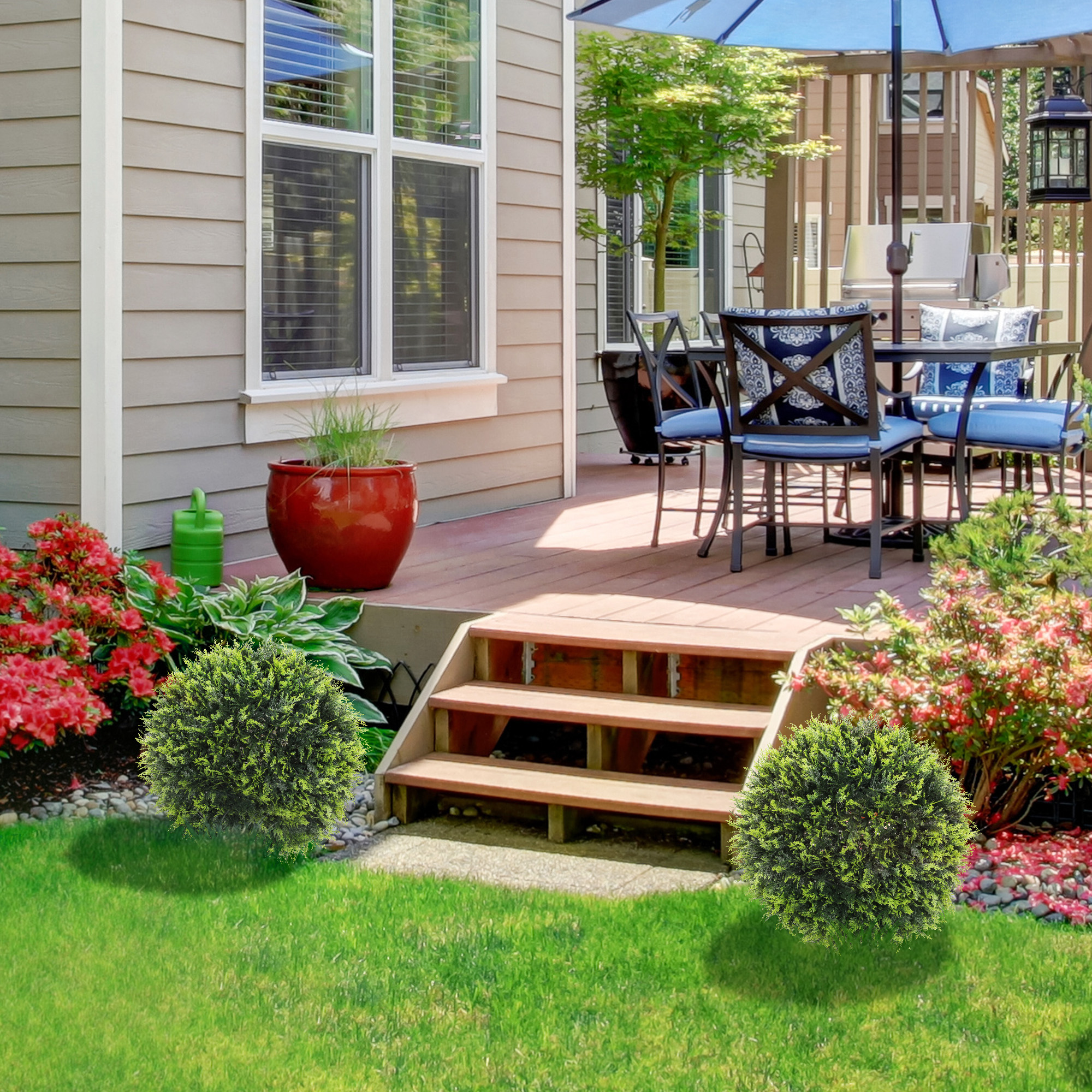 Künstliche Pflanzen im 2er-Set, UV-beständige dekorative Pflanzen, Deko-Pflanzen, Indoor, Outdoor, 45 cm, Grün