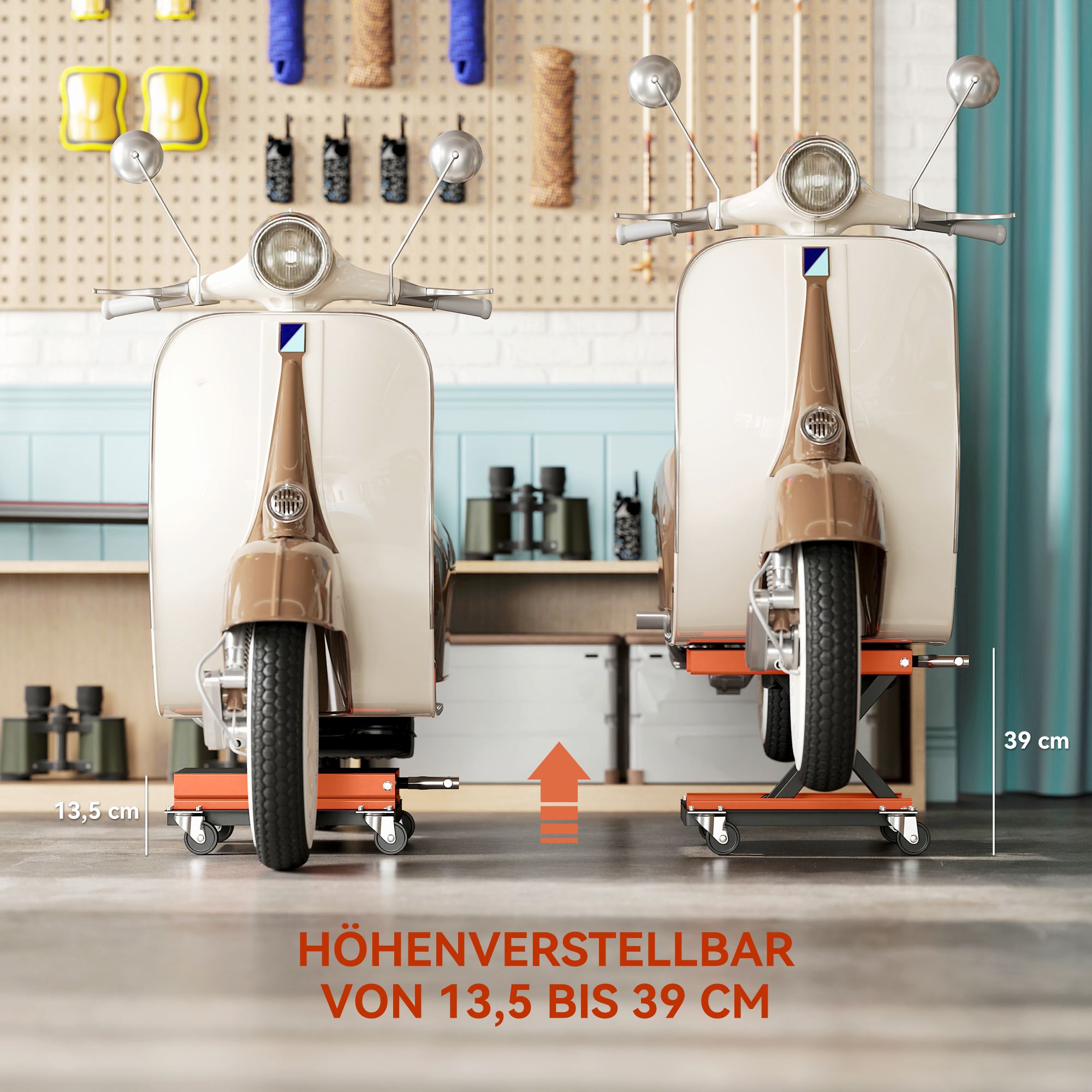 Motorradheber 500 kg Belastbar Motorradhebebühne 135-390 mm Höhenverstellbar Stahl Orange