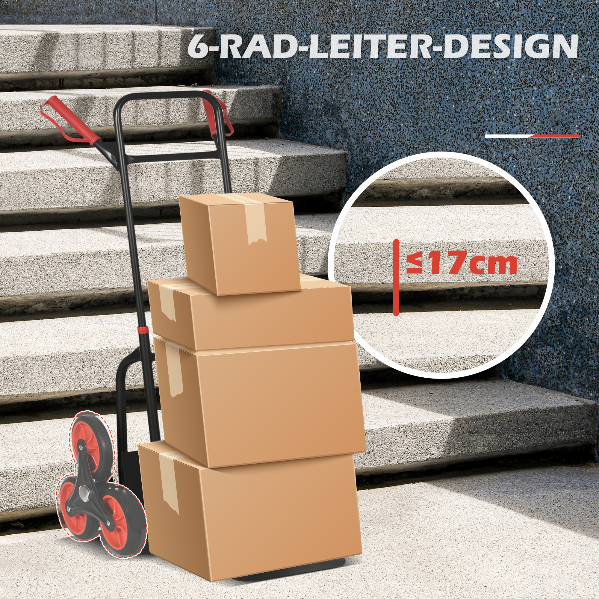 Treppensteiger Sackkarre klappbar Transportkarre mit Stahlrahmen max. 120kg 105,5 cm Transportwagen für Umzug Werkstatt Lager