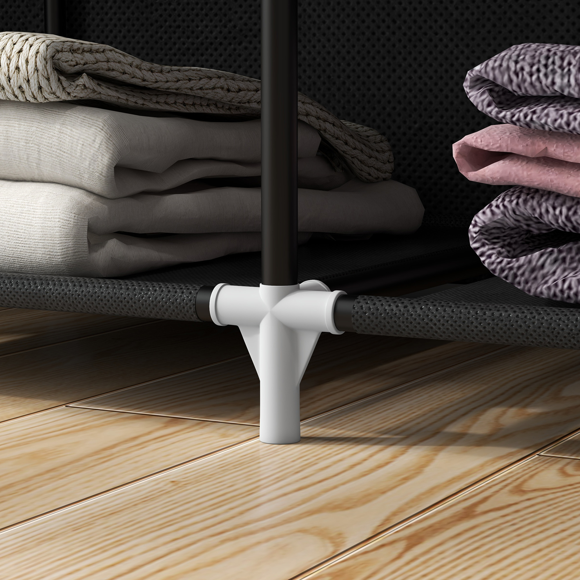 Schrank aus Stoff, Aufbewahrungslösung, 8 Regale, 2 Kleiderstangen, Schwarz