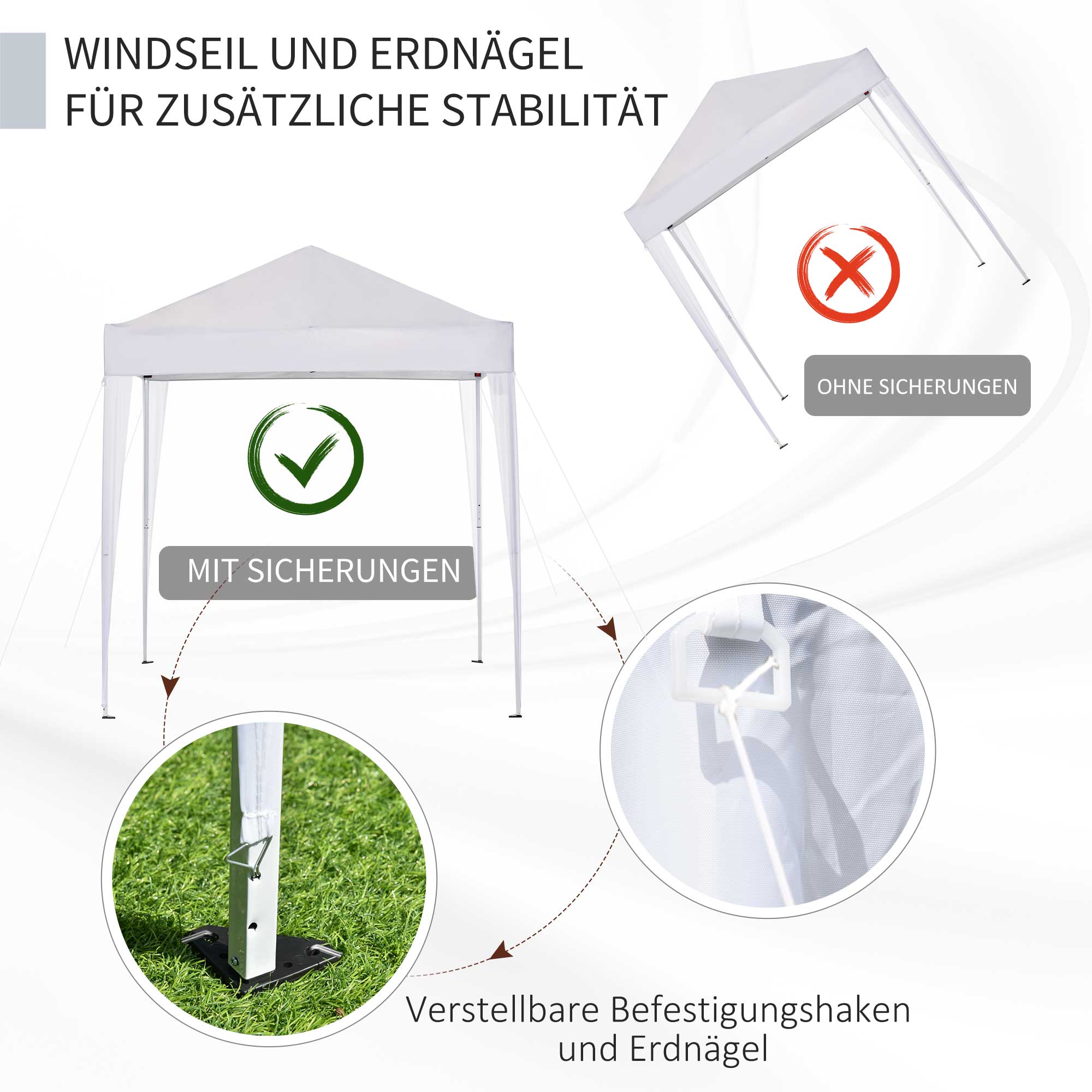 Faltpavillon, Bierzelt, 4 abnehmbare Seitenwände, 2 Fenster, Metallrahmen, 2 x 2m, Weiß