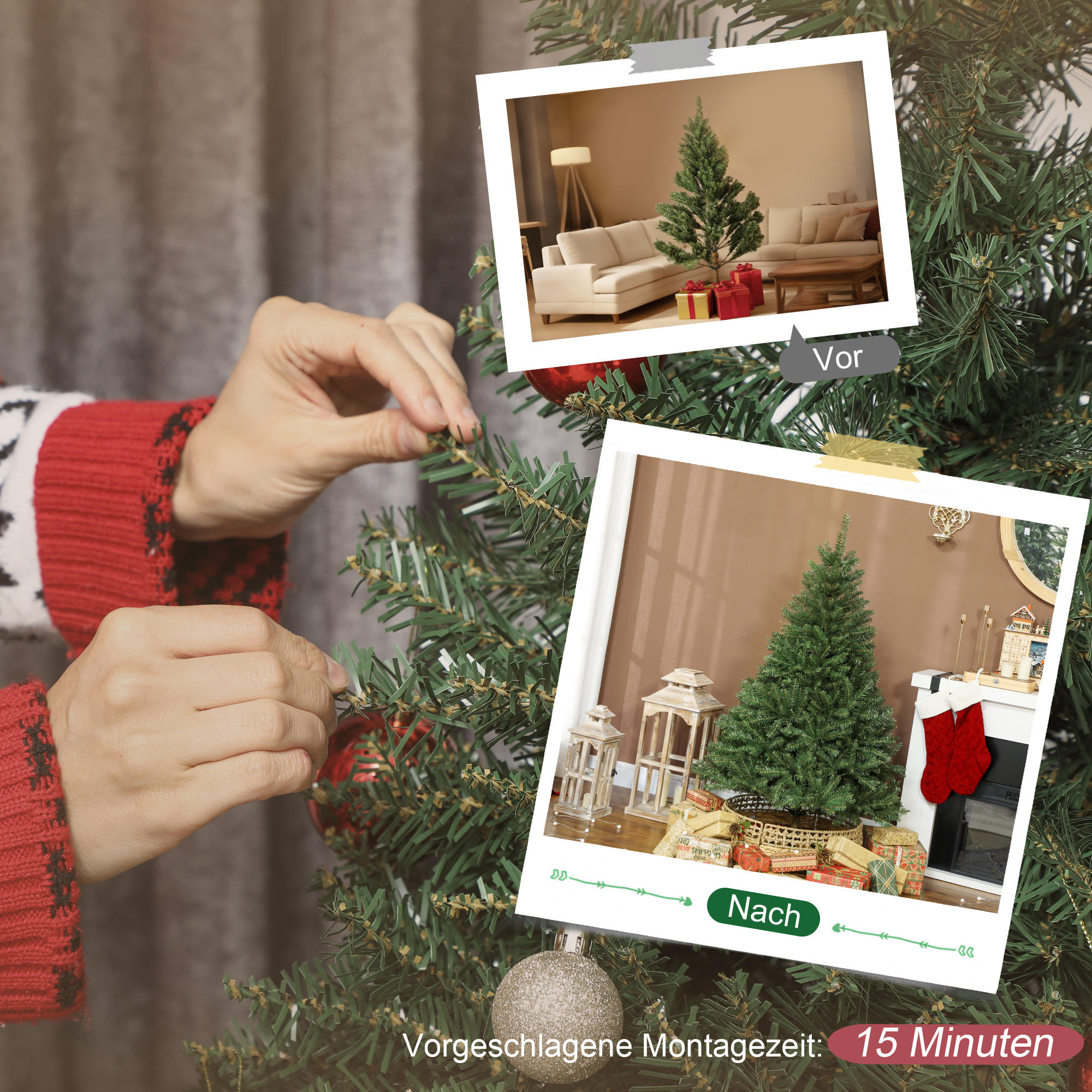 Künstlicher Weihnachtsbaum, 150 cm, klappbare Äste, Metallständer, vielseitig, Grün