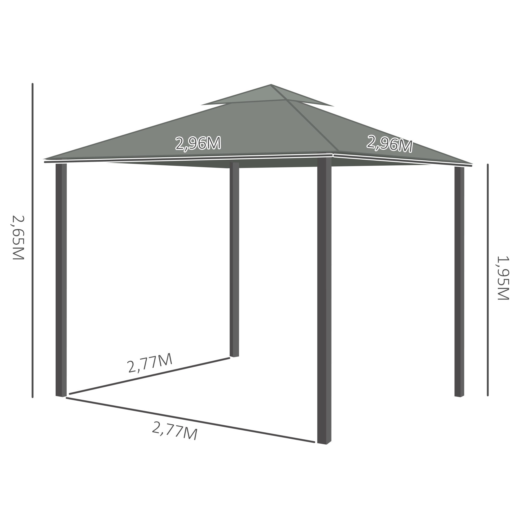 Gartenpavillon Pavillon 2,96 x 2,96 m Gartenzelt mit Doppeldach Festzelt Partyzelt mit 4 x Seitenteile Moskitonetz wetterfest Aluminium Polyester Dunkelgrau