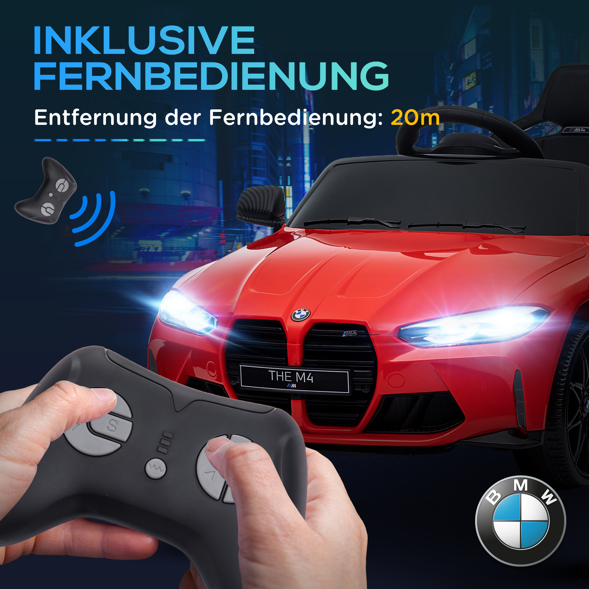 Elektro Kinderauto BMW M4, Sound & Licht, 3-5 km/h, inkl, Fernsteuerung, für 3-5 Jahre, Rot
