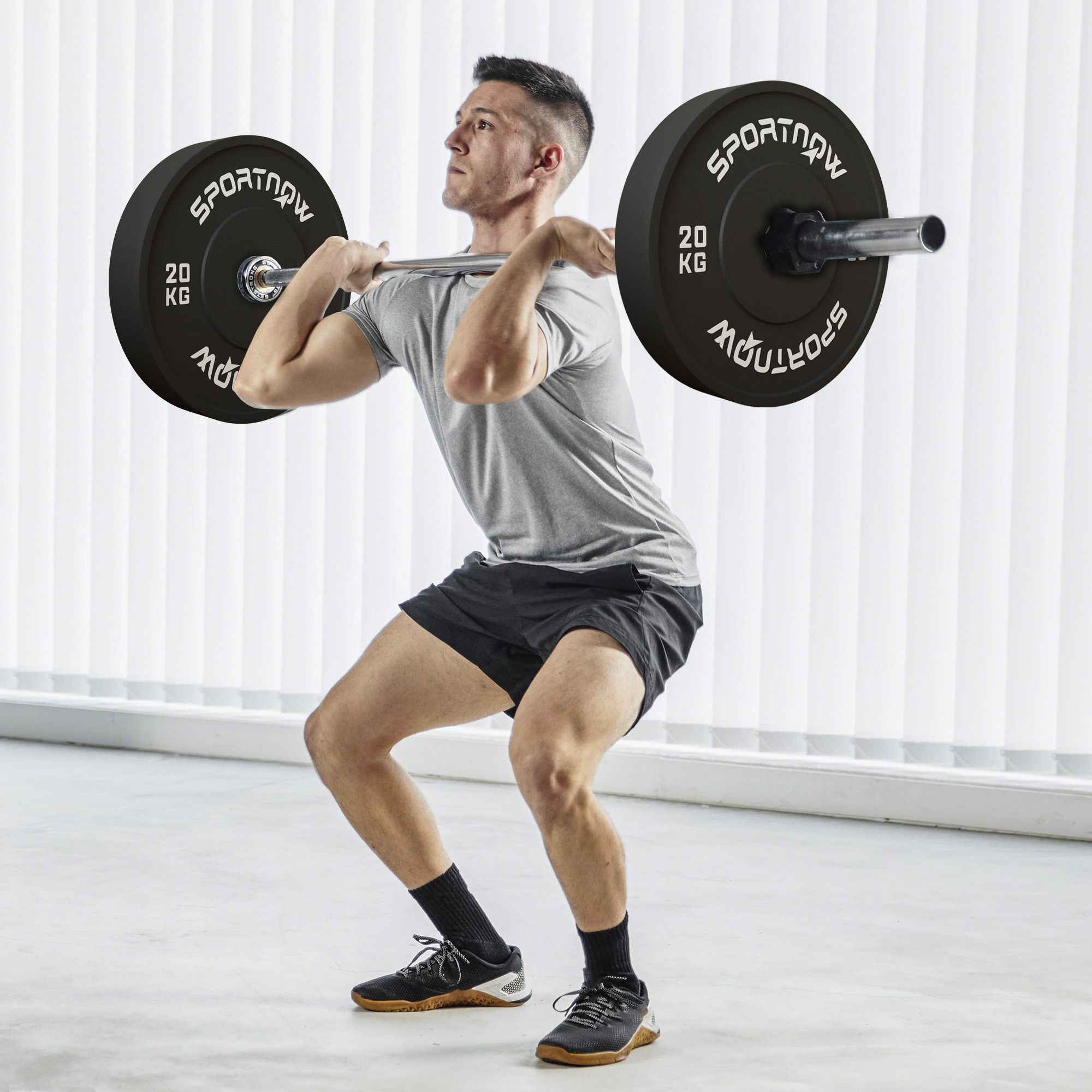 Hantelscheiben-Set, 2 x 20 kg, olympischer Standard, Gummi, geräuscharm, Schwarz