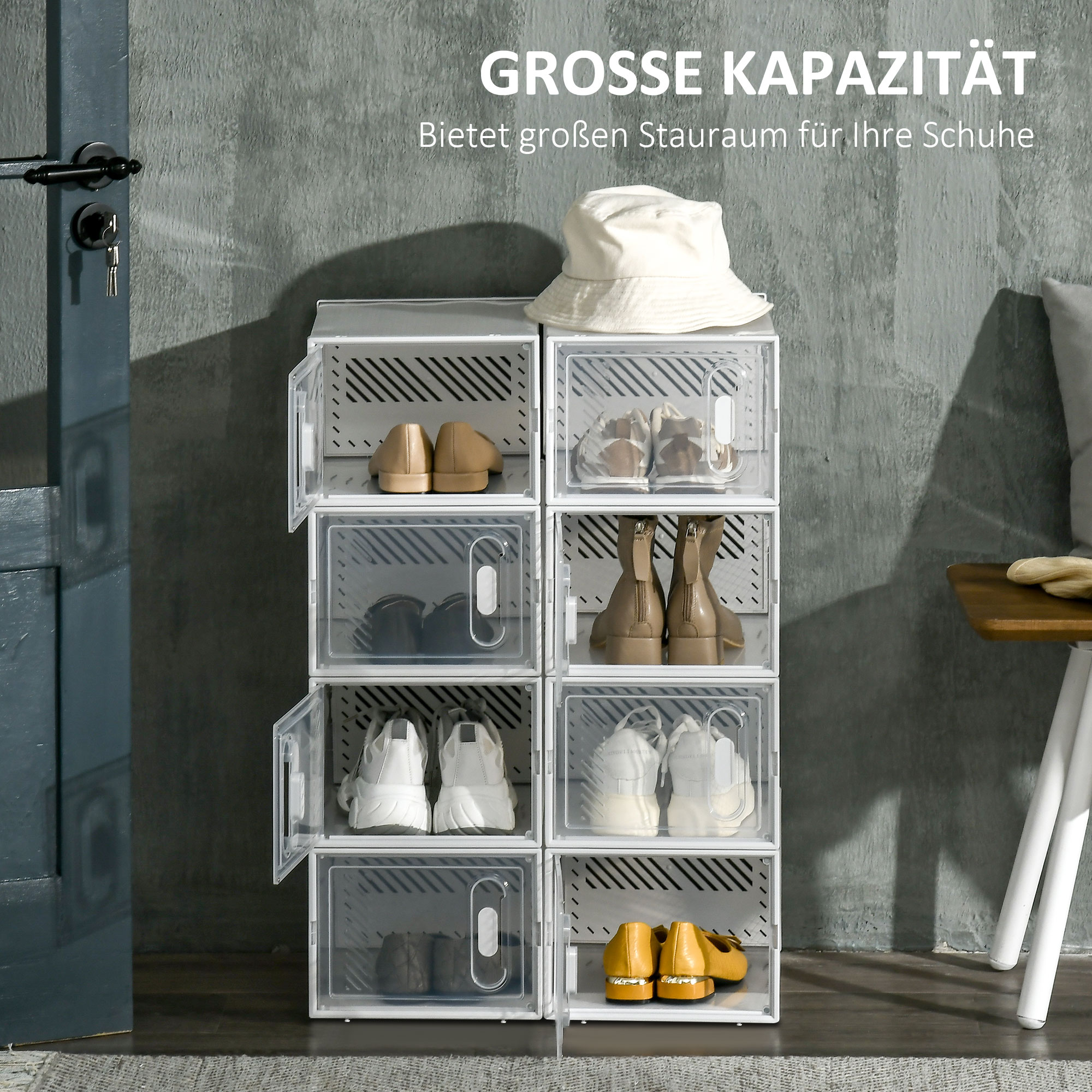 Modulares Regalsystem mit 8 Fächern, Steckregal, 25 cm x 35 cm x 19 cm, Transparent