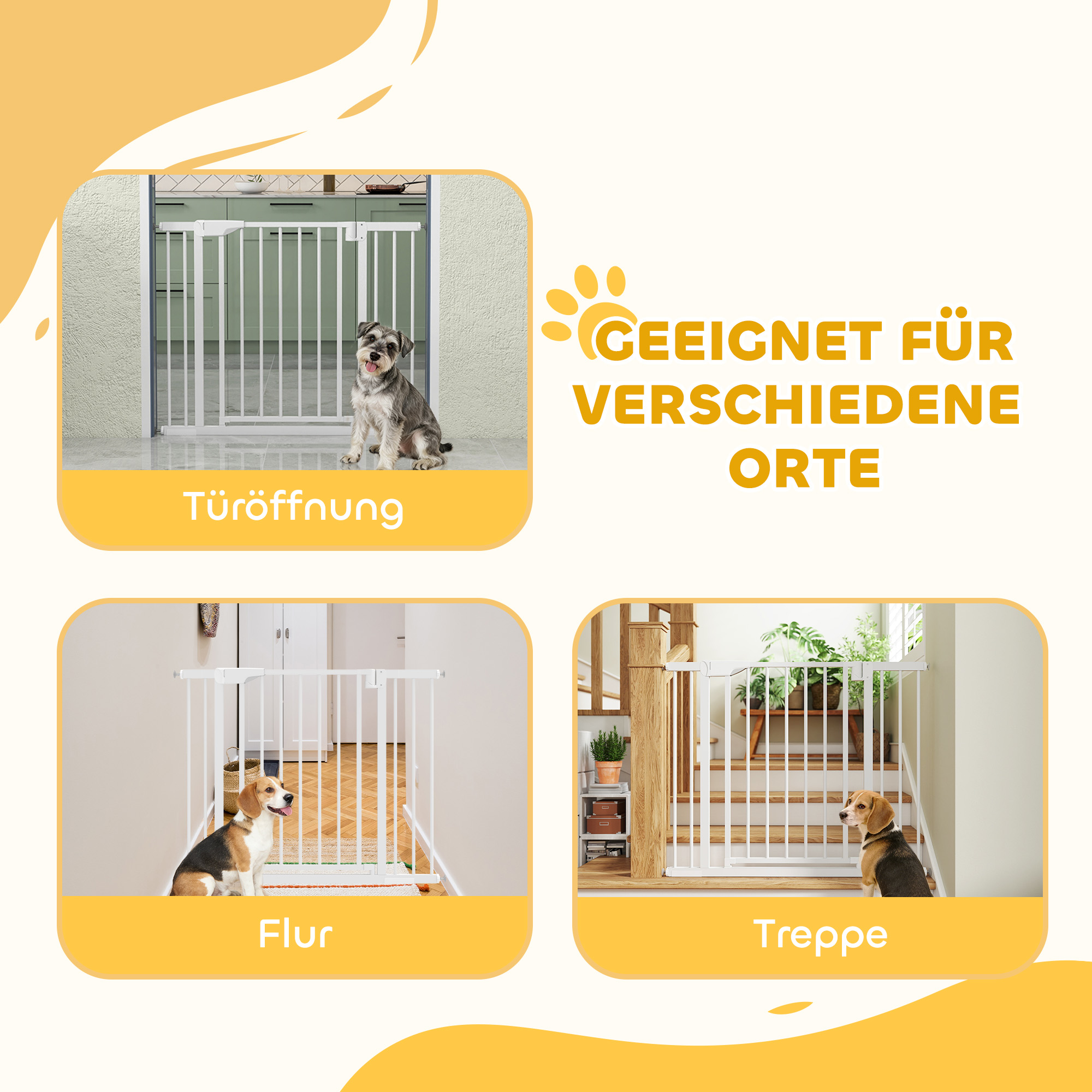 Treppenschutzgitter Absperrgitter ohne Bohren mit automatische Schließung für Kinder Küche Treppe 76-103 x 76 cm Weiß