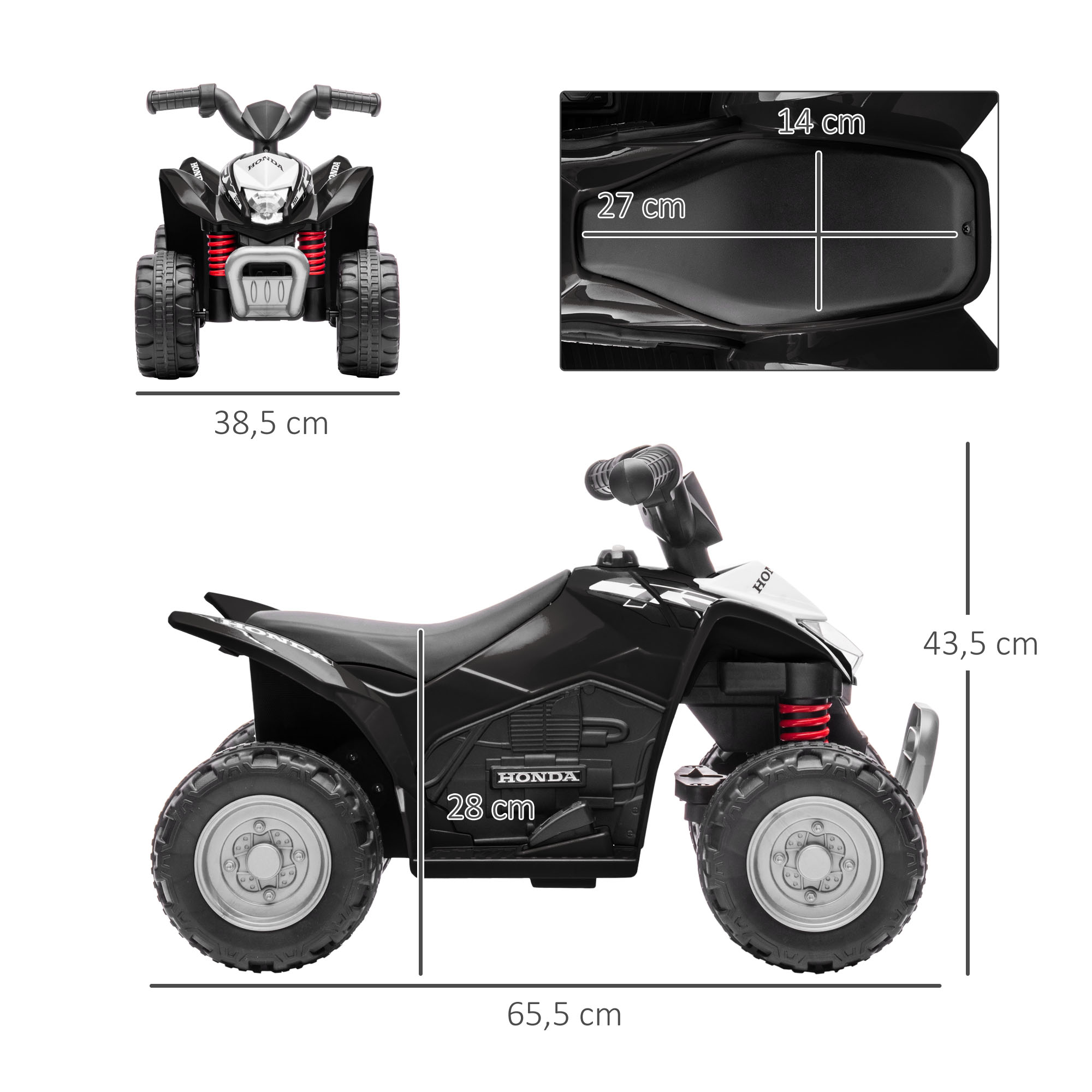 Kinderquad, 2,8 km/h, LED-Scheinwerfer, für 1,5-3 Jahre, schwarz, 65,5 x 38,5 x 43,5cm