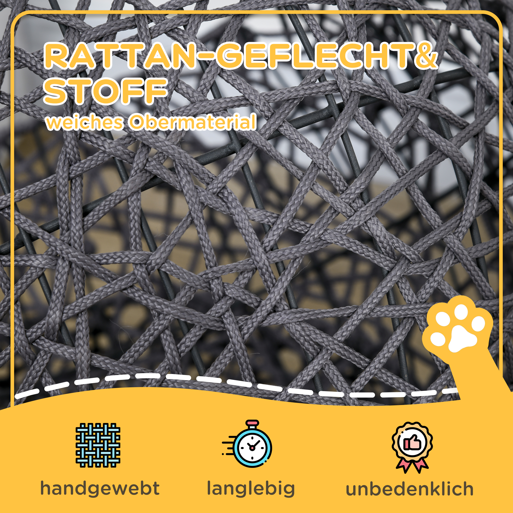 Katzenkorb, Katzenhöhle inkl. Kissen, 2-teilig, 50 cm x 50 cm x 60 cm, Cremeweiß + Anthrazit