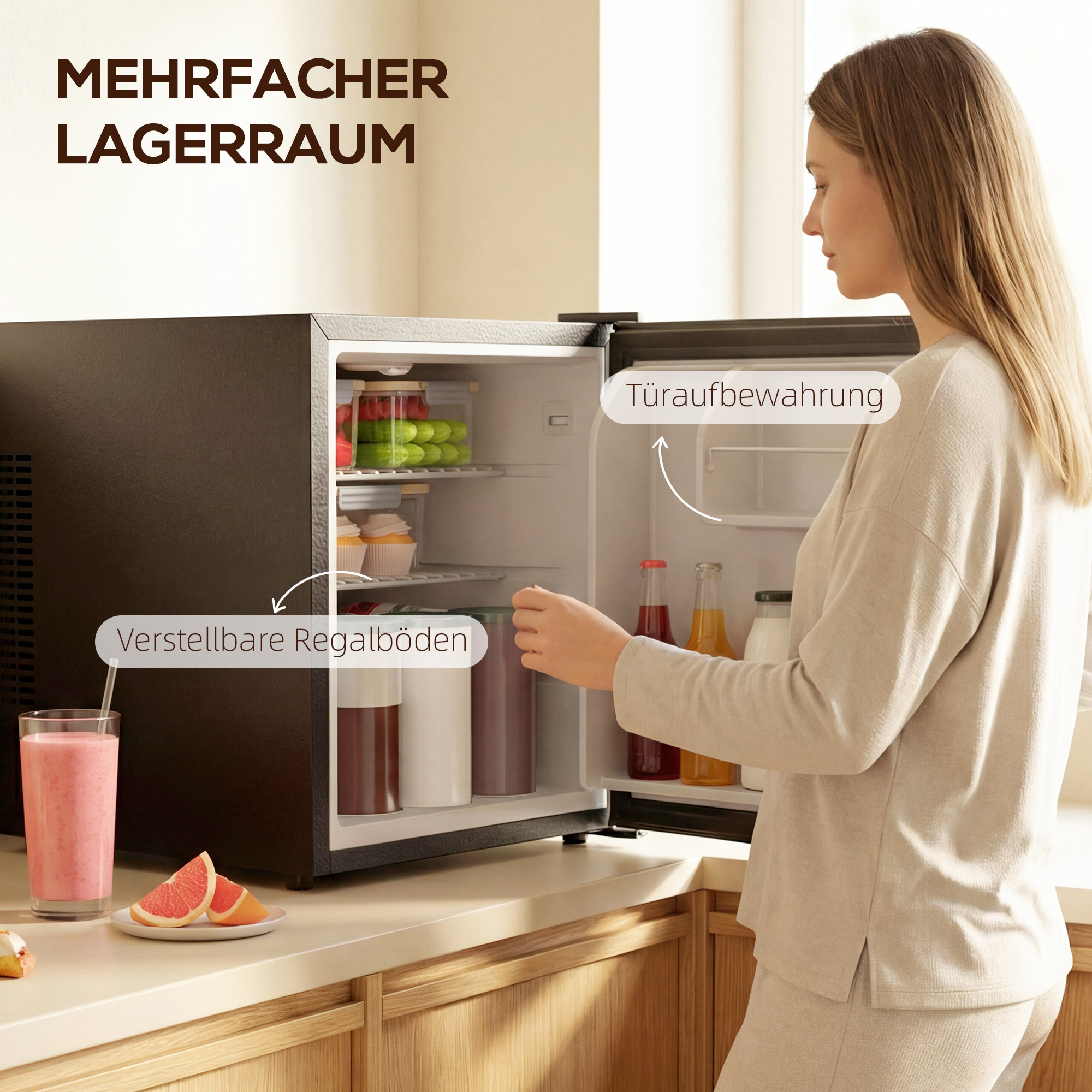 Mini Kühlschrank 44L/46 Dosen Kleiner Kühlschrank mit einstellbarem Thermostat 43 x 51 x 51,3 cm, Schwarz