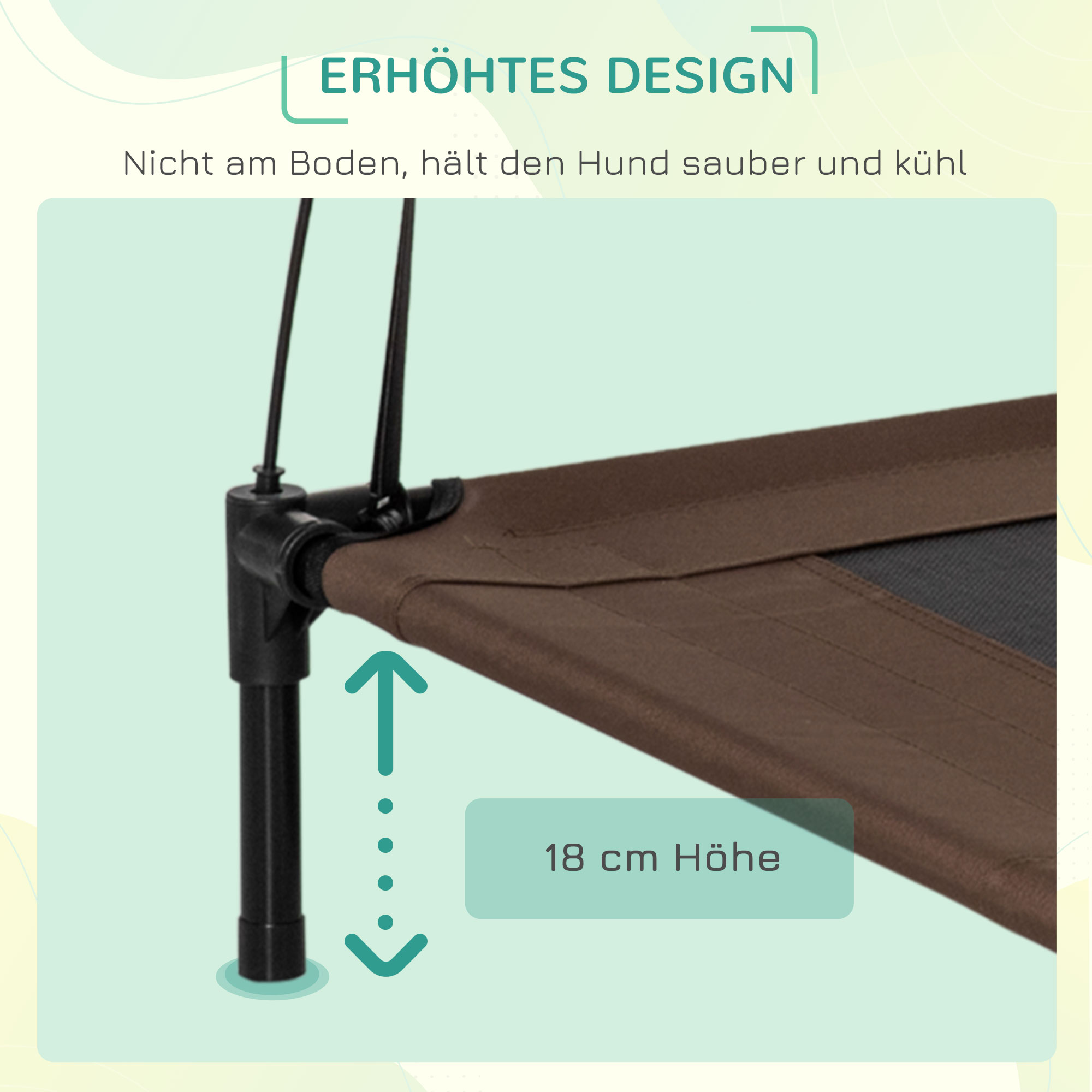 erhöhtes Hundebett mit Baldachin, Haustierbett, Hundeliege outdoor mit Dach, Atmungsaktiv, Taftstoff für Camping Kaffee 92 x 76 x 90 cm