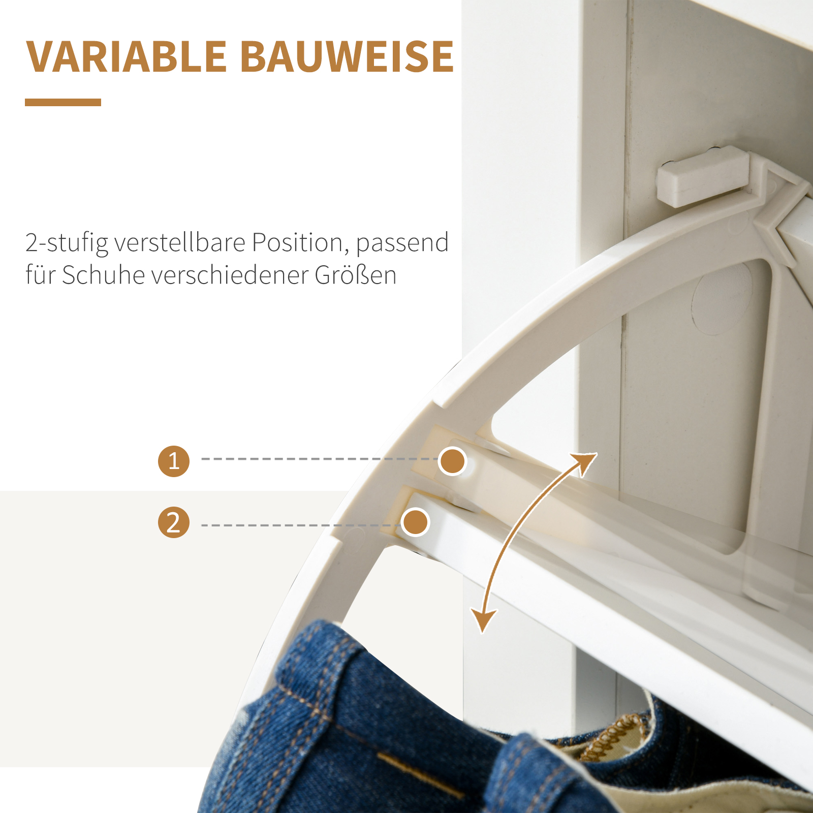 Schuhschrank Schruhregal Schuhaufbewahrung, 2 Fächer, 12 Paar Schuhe,  72 cm x 26 cm x 80 cm, Weiß + Braun