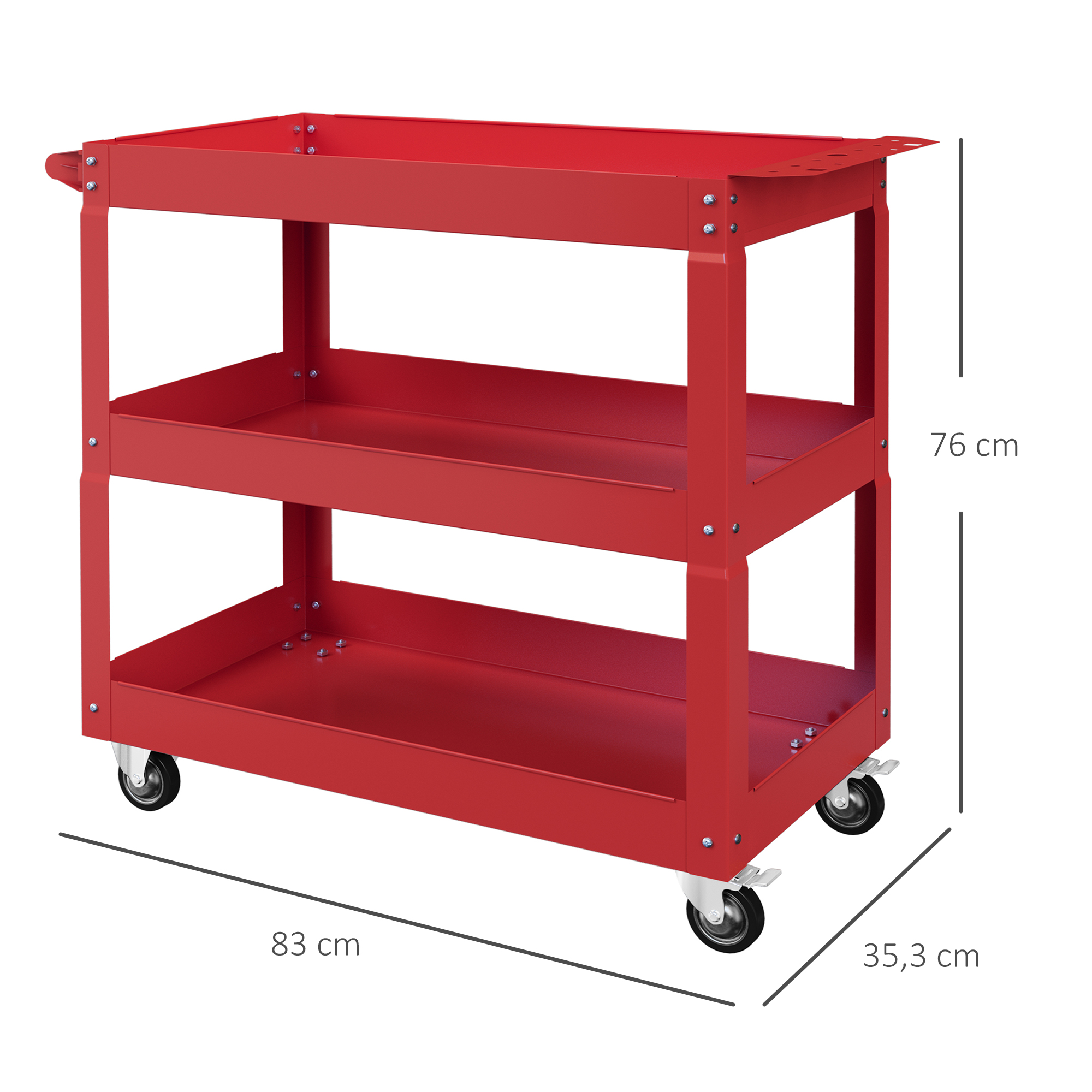 3-stufiger Werkzeugwagen, 4 Rollen, Stahl, 83B x 35,3T x 76H cm, Rot