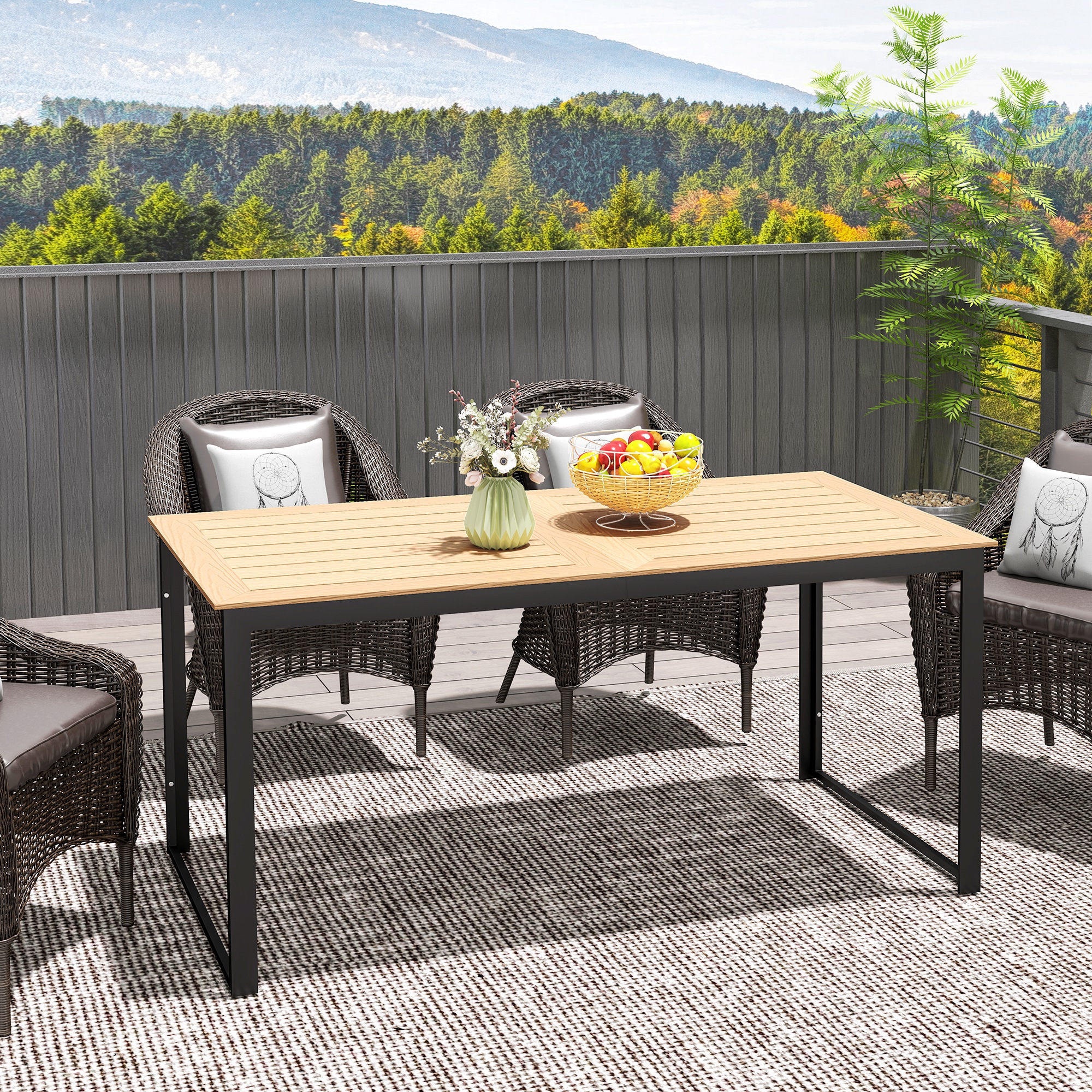 Gartentisch für 6 Personen 160 x 80 cm Wetterfest Balkontisch mit Lamellen-Tischplatte, Buffettisch Outdoor Teak