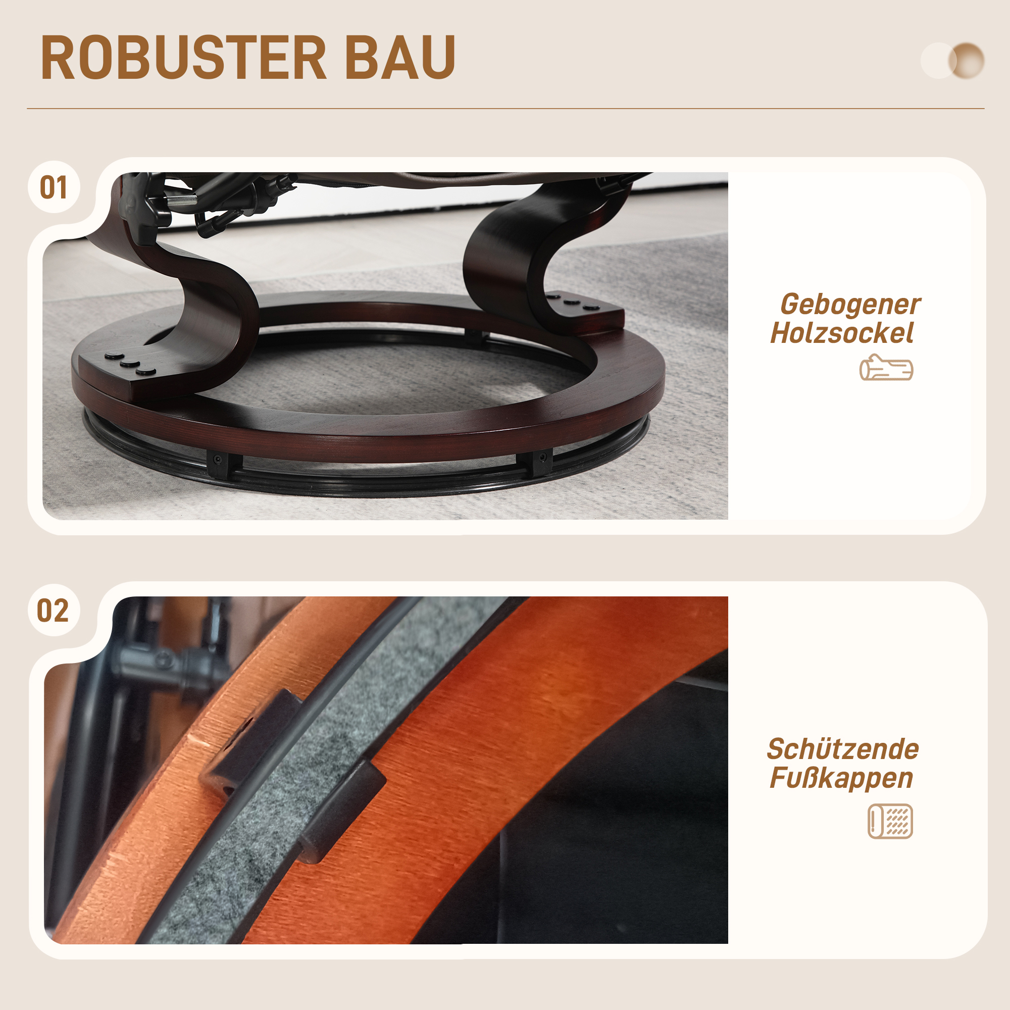 Relaxsessel mit Hocker, drehbar & neigbar, Kunstlederbezug, bis 150 kg, Holzgestell, Braun