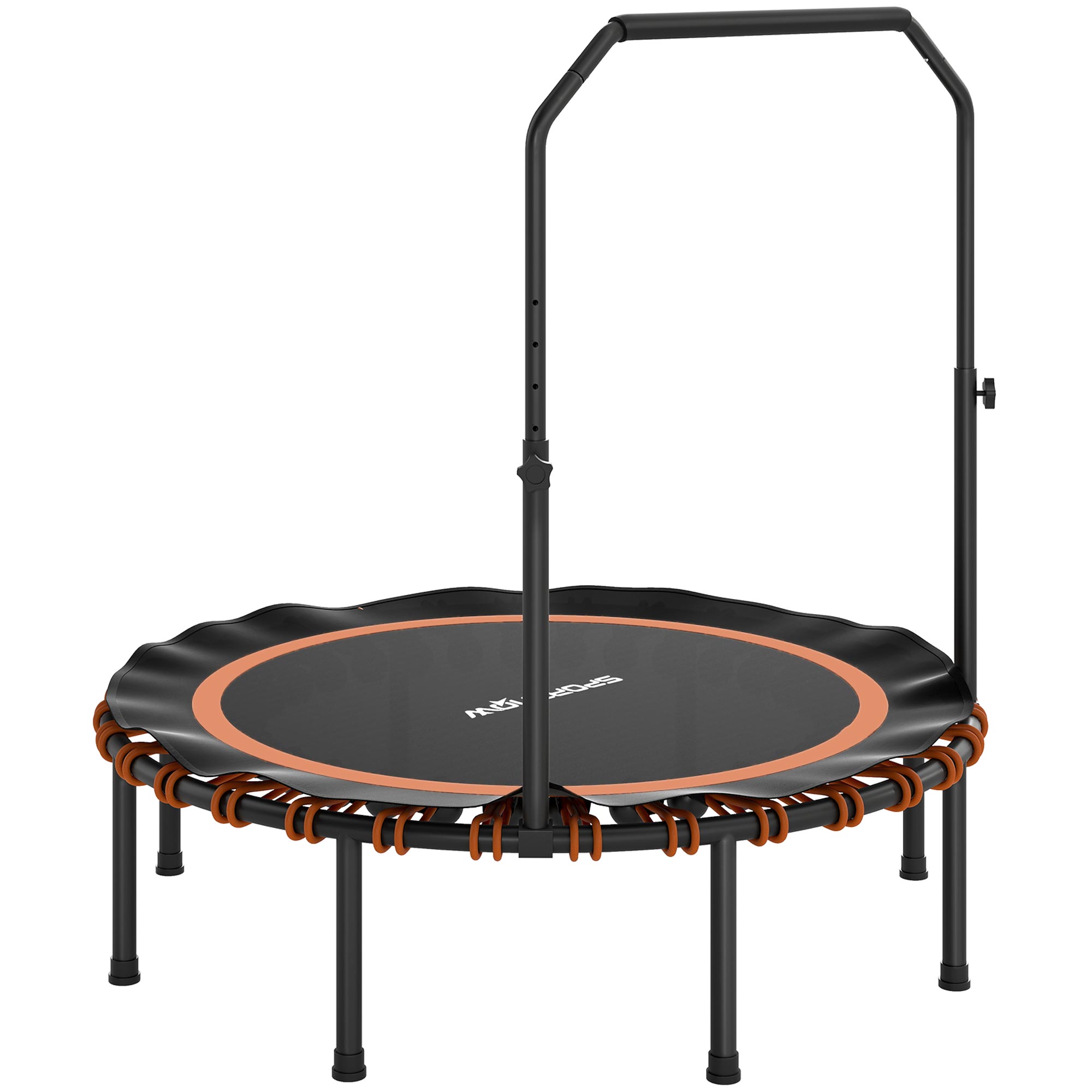 Fitness-Trampolin mit verstellbarem Handlauf, Sport-Trampolin für drinnen und draußen, Stahl, Kunststoff, Orange