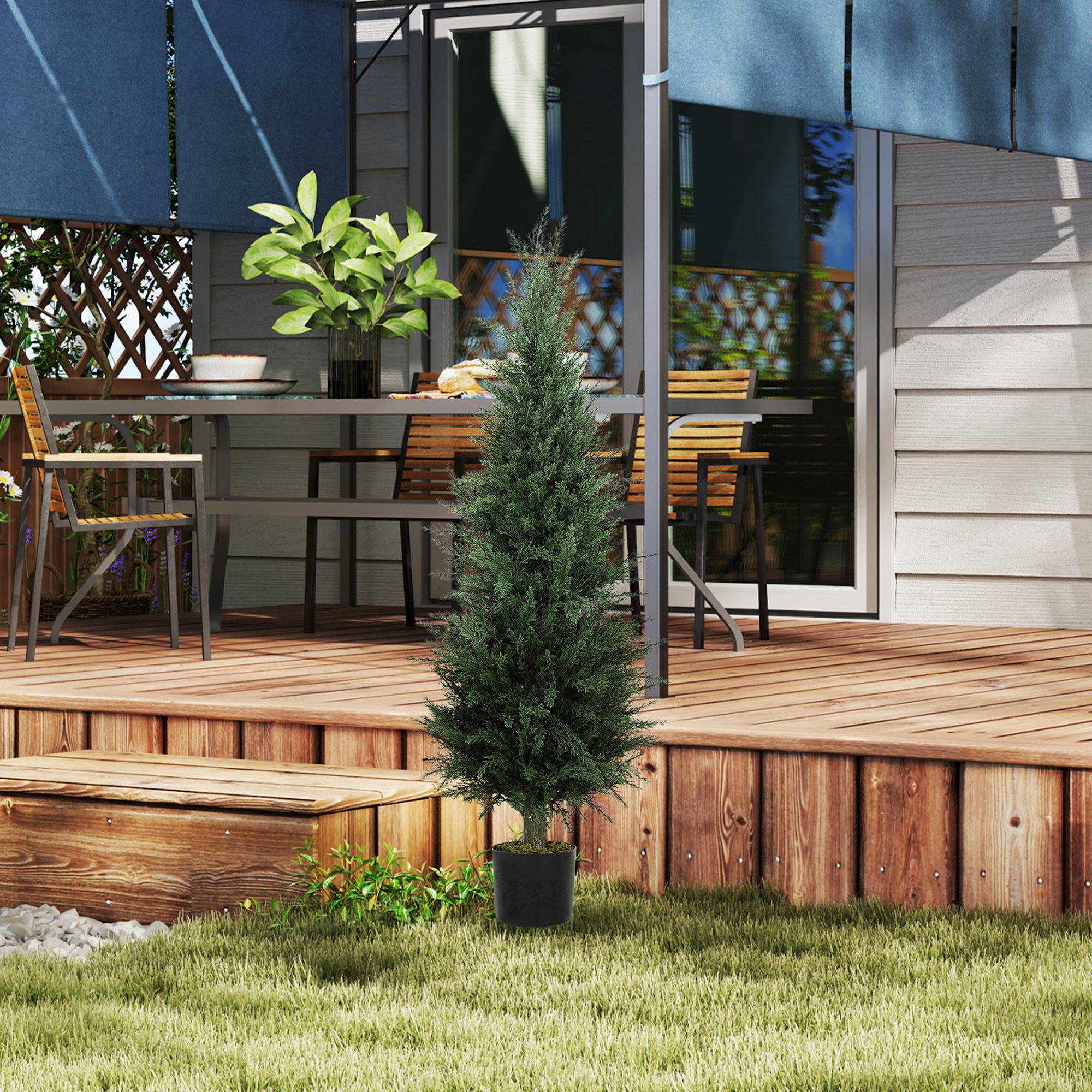 Zypressen-Kunstpflanze, 638 Kunststoff-Blätter, mit Topf, UV-beständig, Grün