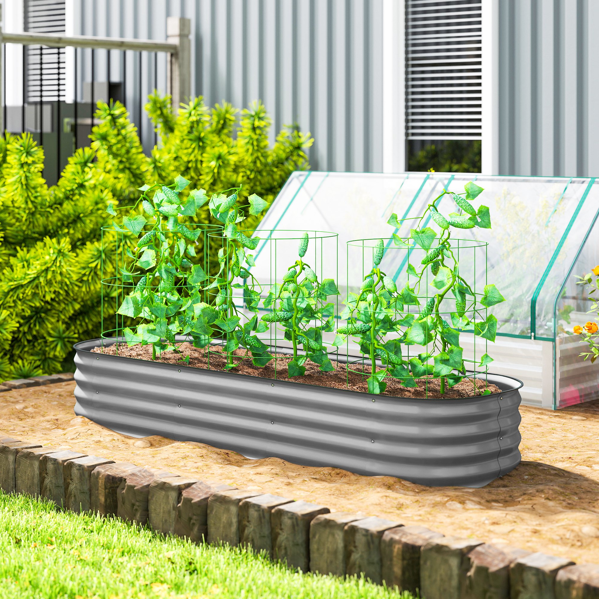 Hochbeet Pflanzenbeet, modulares Hochbett, geschützte Kanten, Design ohne Boden,  195 x 62 x 30 cm, Silber