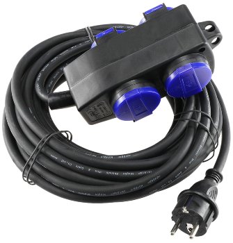 Werkstatt-Steckdose, 4-fach, 10m Kabel, IP44, mit Aufhänger, H07RN-F 3G1,5mm²