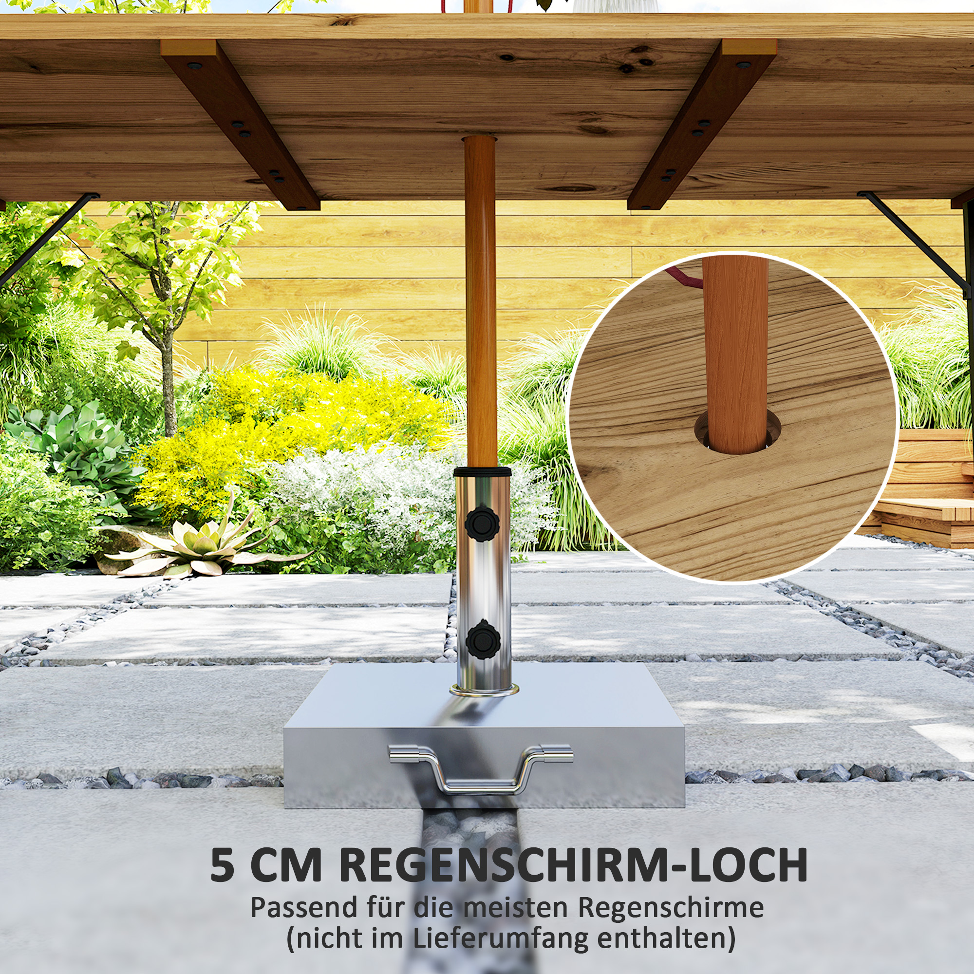 Gartentisch Holz 175x80 cm Wetterfest Balkontisch mit Schirmloch Buffettisch für 6 Personen Braun