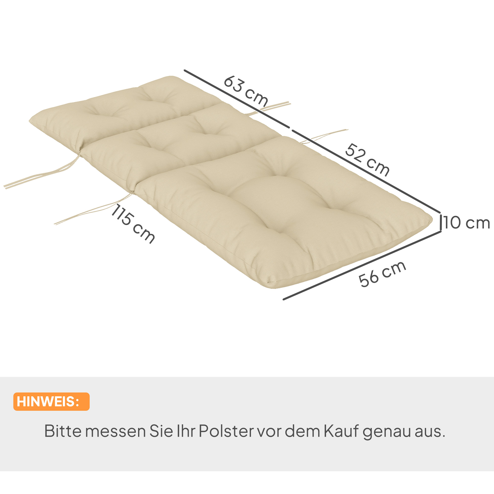 Sitzkissen, Dickes Polsterkissen für Sitzmöbel, mit Rückenlehne, Schaukelstuhlkissen, für drinnen und draußen, Beige