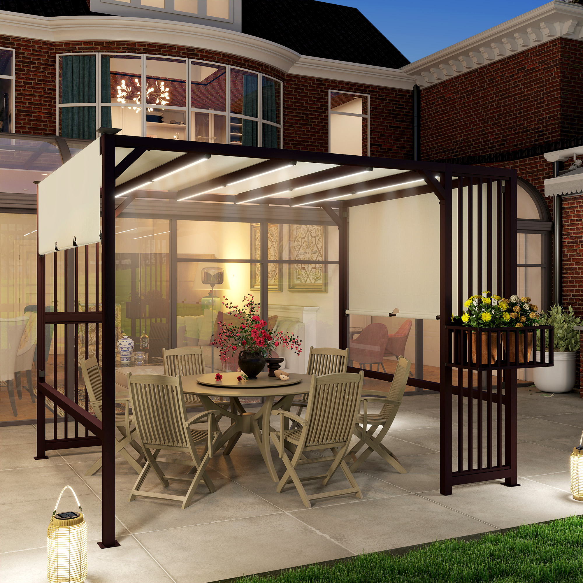Pergola Pavillon 3x2,5m UV 30+Stabil winterfest Sonnenschutz mit verstellbar Schiebedach Dunkelbraun