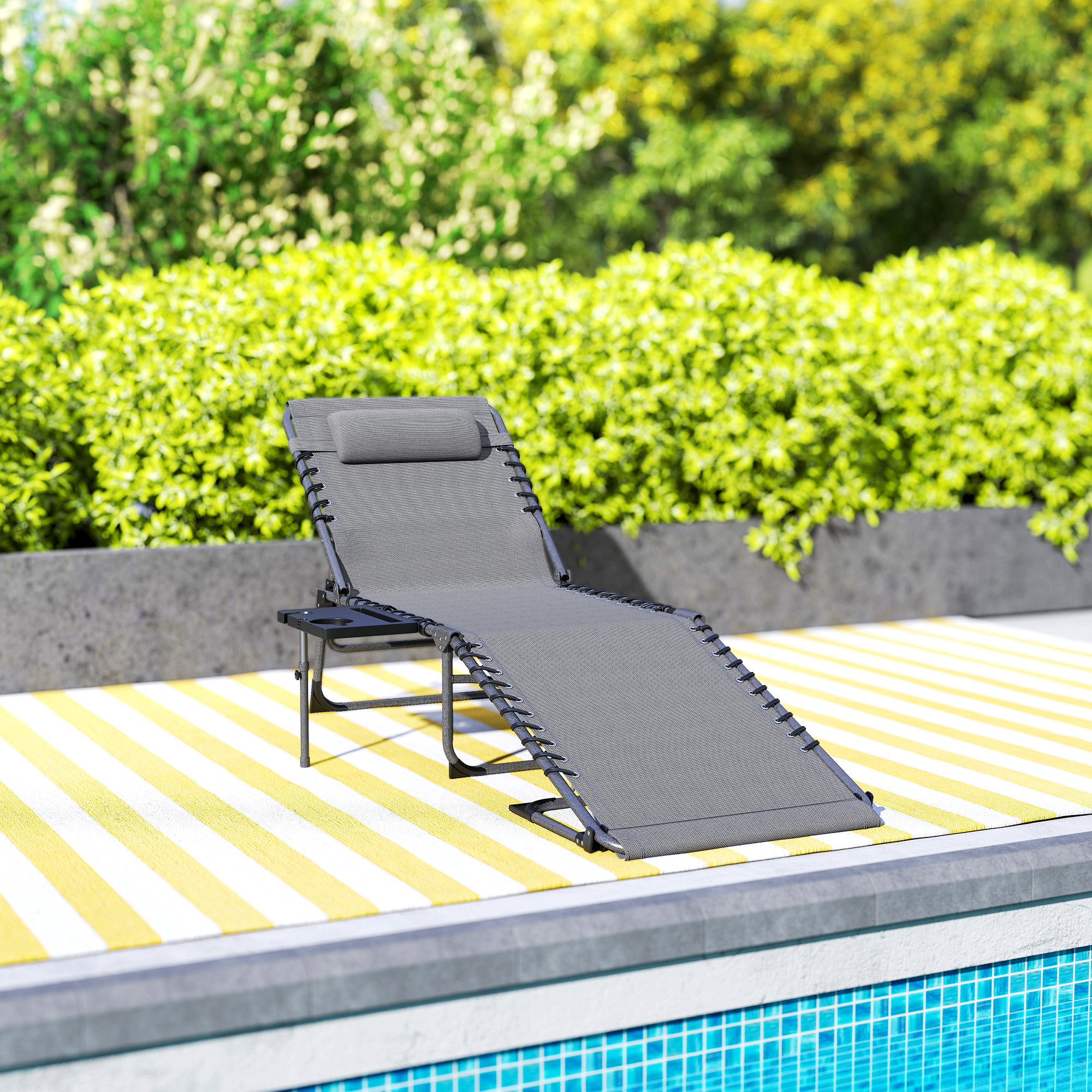 Sonnenliege klappbar Gartenliege mit Kopfkissen, Liegestuhl mit 5-Fach verstellbare Rückenlehne bis 120 kg