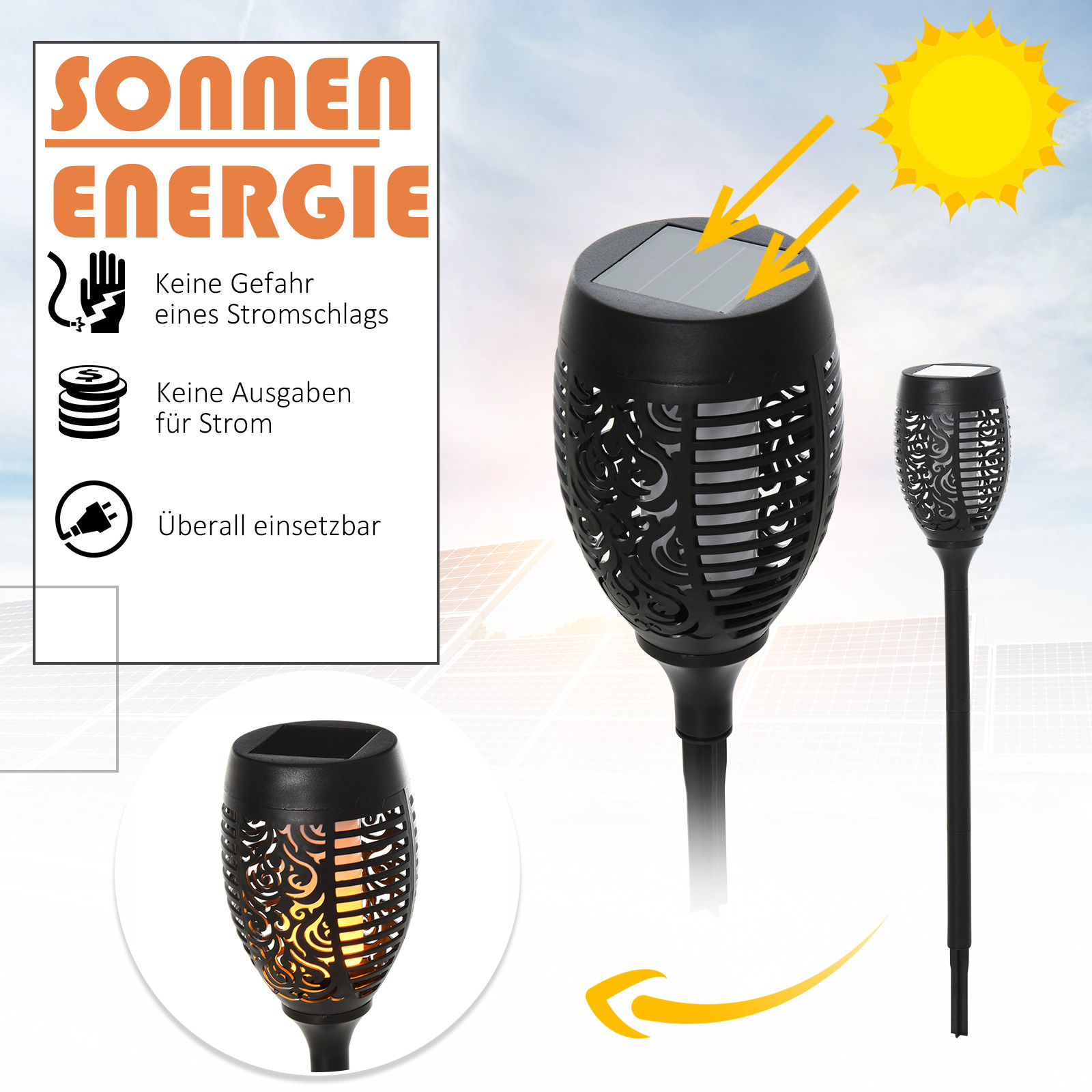 Gartenbeleuchtung 4 Stück Solar LED Warmweiß Gartenstrahler mit Erdspieß Stecker IP44 Wasserdichter Gartenleuchte Solar Gartenlampe für Draußen Garten Rasen, Hof