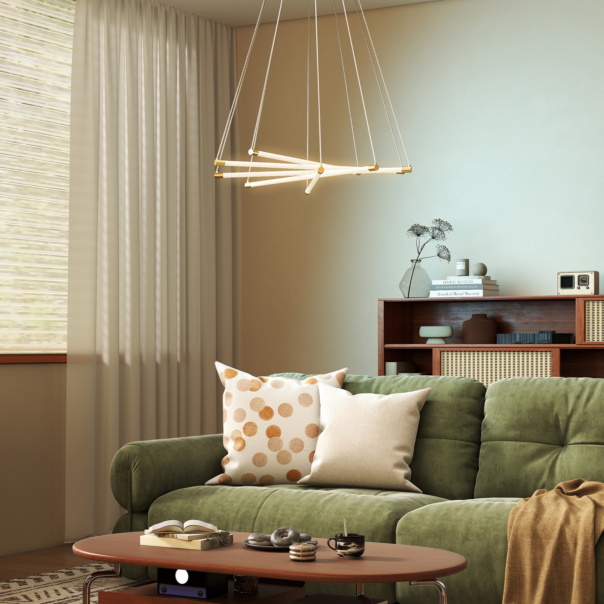 LED-Deckenlampe, 50W, 5 anpassbare Lichtrohre, anpassbar, Deckenleuchte für Wohnzimmer, Esszimmer, Küche, Gold+Weiß