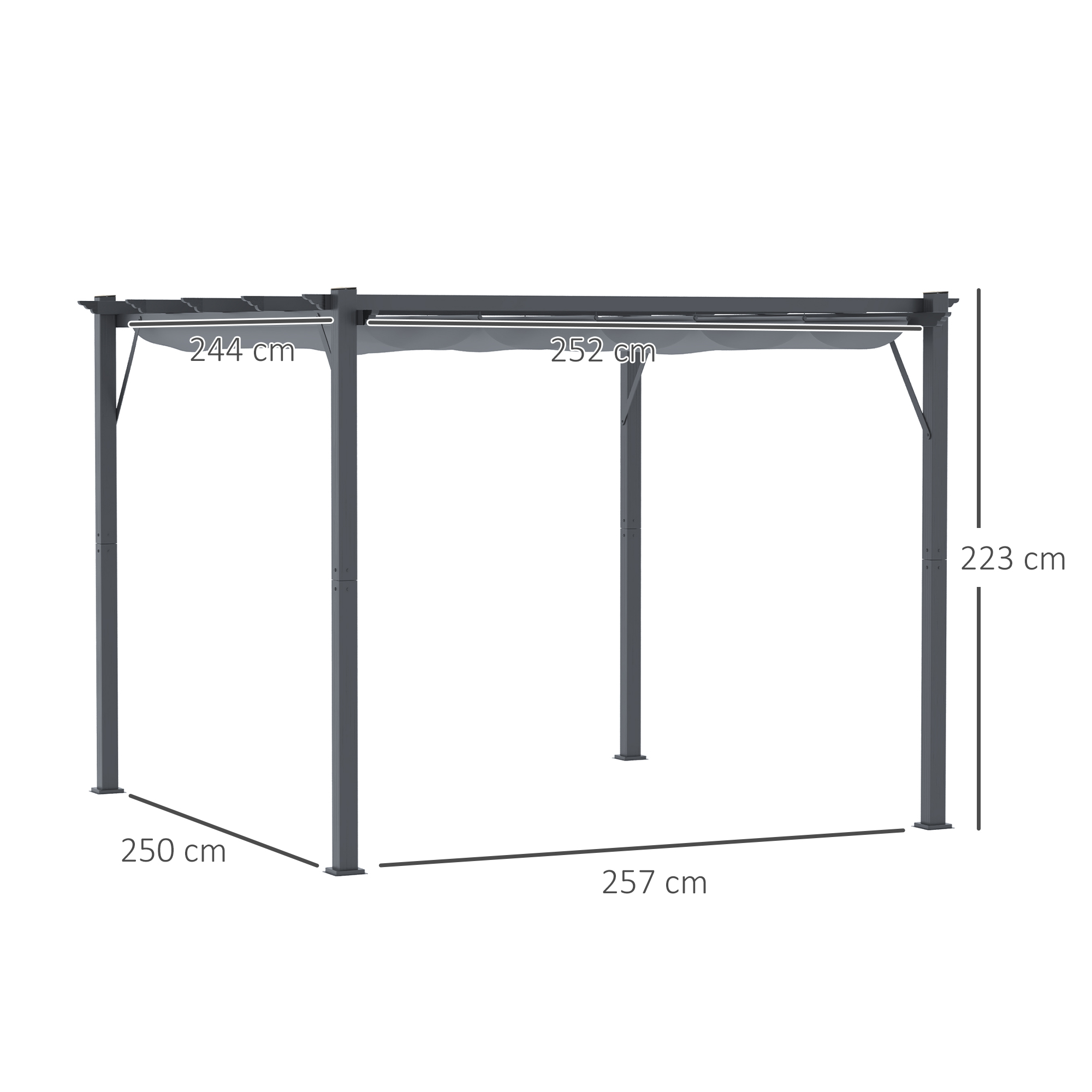 Pergola Pavillon Terrassenüberdachung mit Schiebedach Garten Alu Kohlegrau+Dunkelgrau 3x3x2,23 m