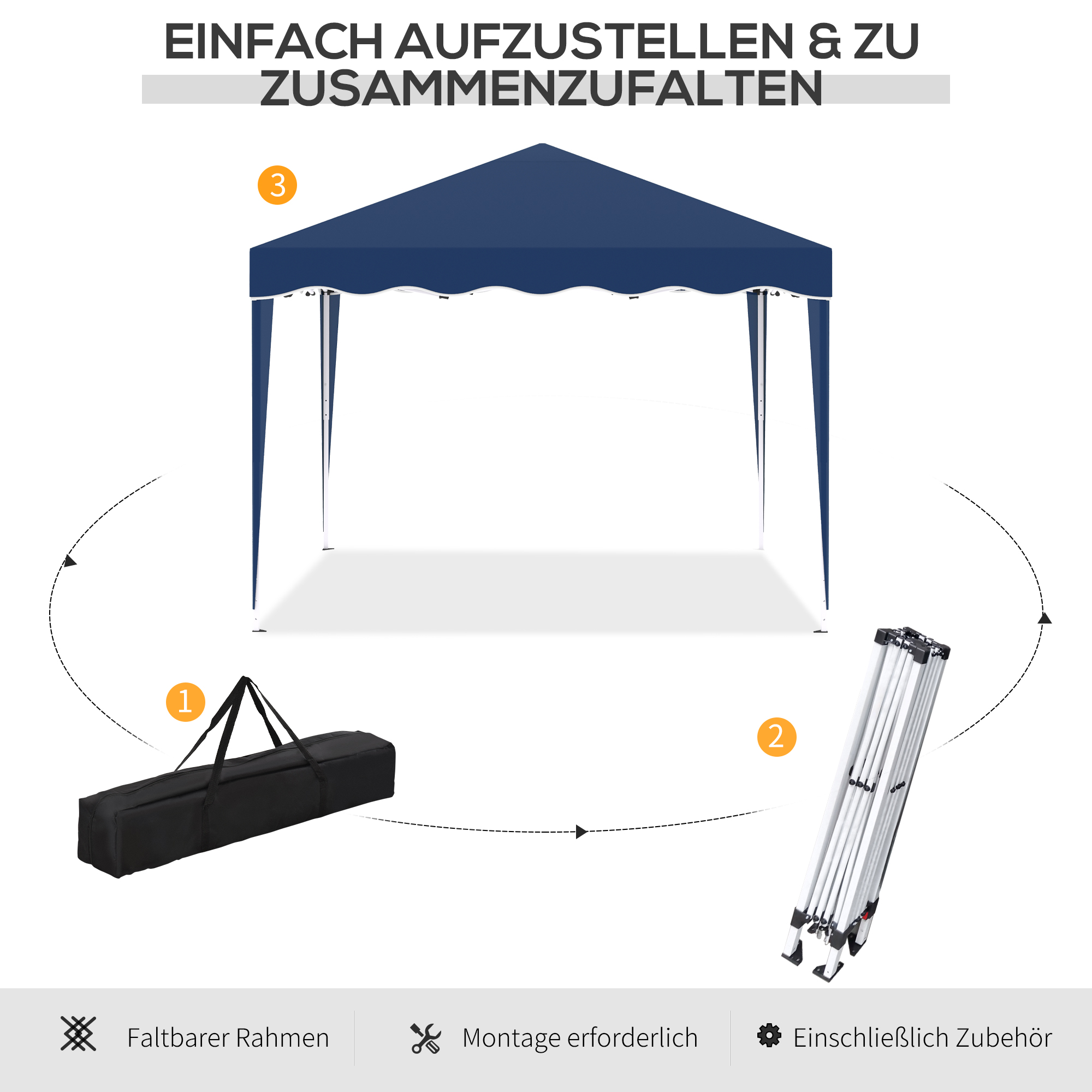 Faltpavillon Pavillon 3 x 3 m Gartenpavillon faltbar Partyzelt höhenverstellbar Gartenzelt mit Transporttasche UV-Schutz Stahl Oxford Blau