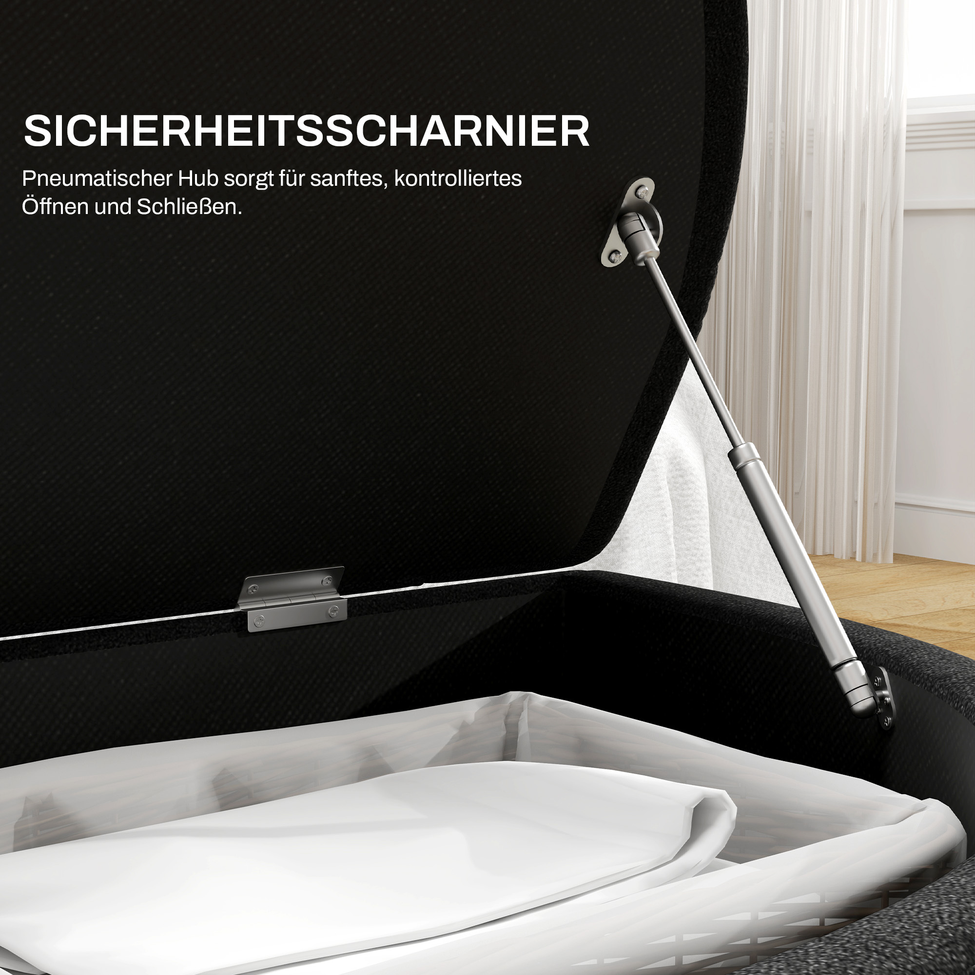 Hocker mit Stauraum, Sitztruhe, gepolstert, soft-close Deckel, Samtoptik, 120 x 46 x 42 cm, Dunkelgrau