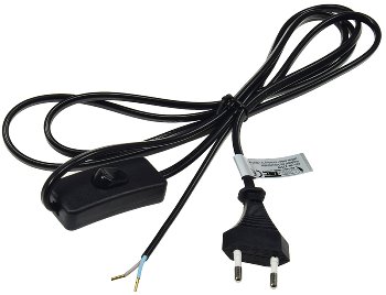 Netzkabel mit Schnurschalter, blanke Enden, 2m lang, schwarz
