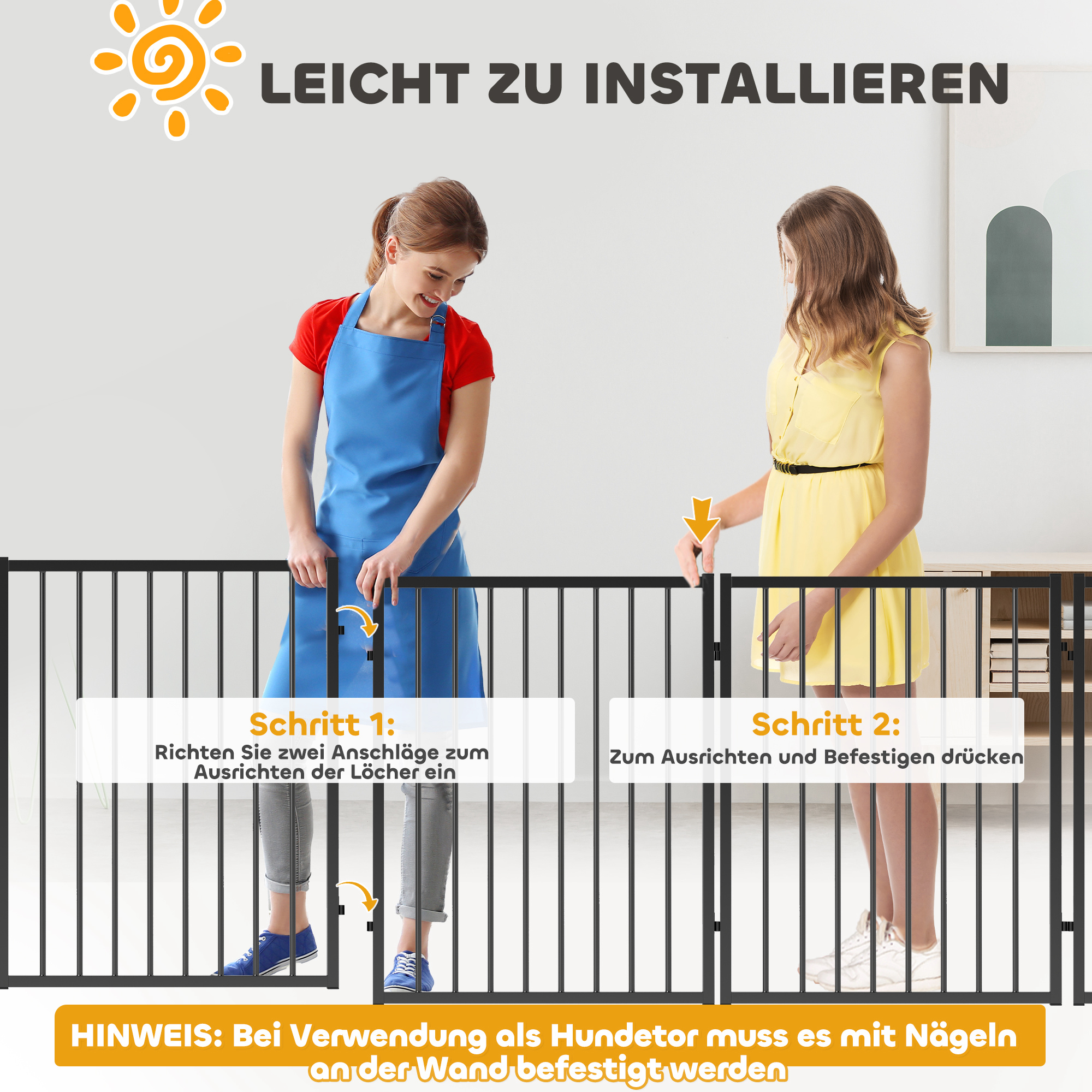 Welpenauslauf, Hundeauslauf, Welpengehege, 6 Paneele mit Tür, faltbarer und tragbarer Hundezaun, Stahl, Schwarz