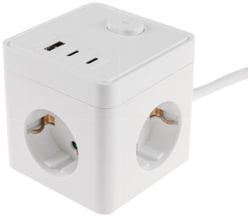 Steckdosen-Würfel mit USB-Ladebuchsen / USB-A /USB-C,3-fach, 1,5m Kabel, weiß